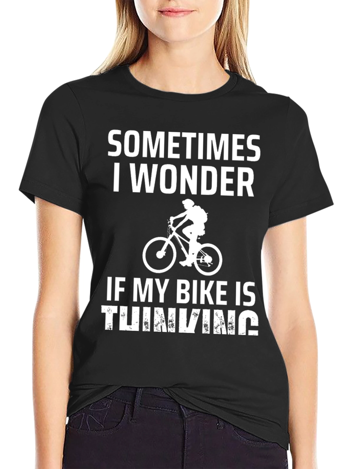 Black Funny Biker T-Shirt - Thinking Bike Tee view 2