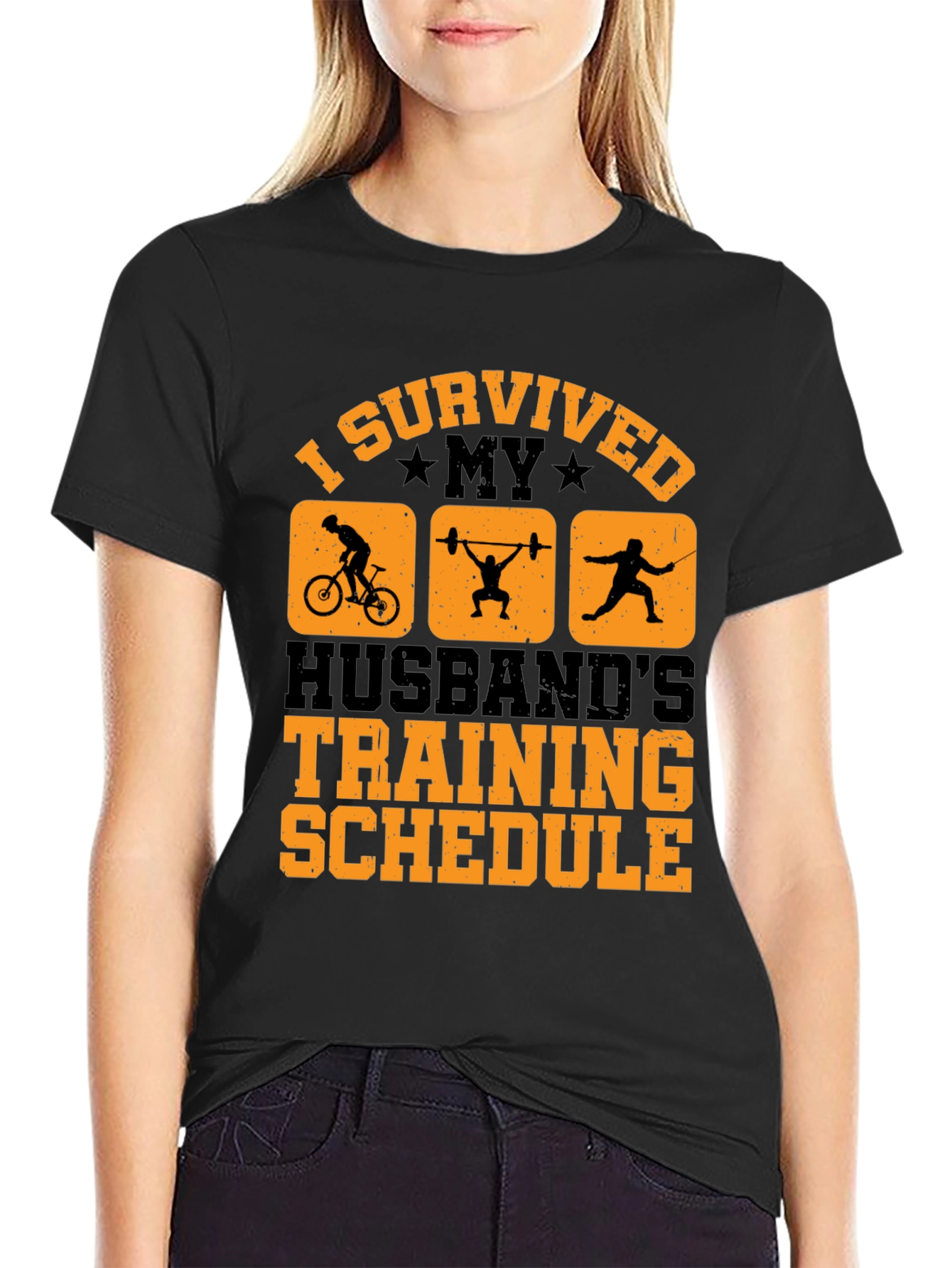 Black I Survived My Husband's Training Schedule T-Shirt view 2