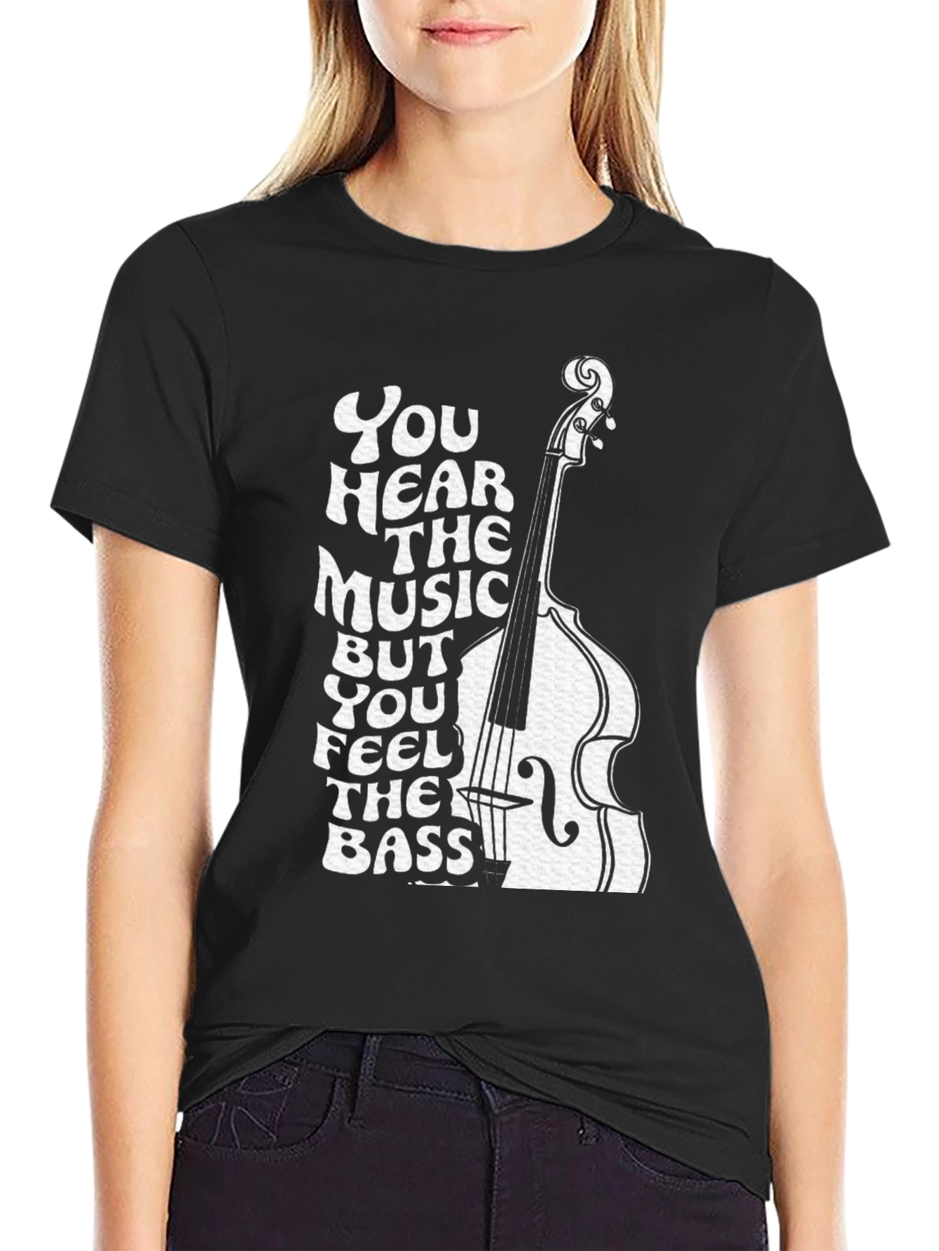 Black Music Lover's Bass Guitar Graphic Tee view 2