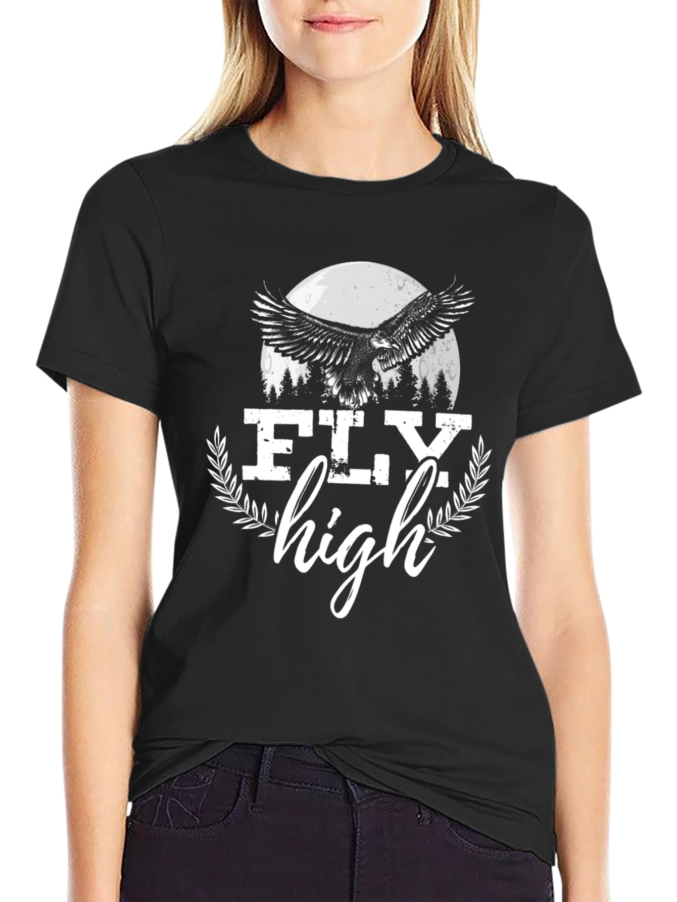 Black Fly High Eagle Graphic Tee - Black Cotton Blend view 2
