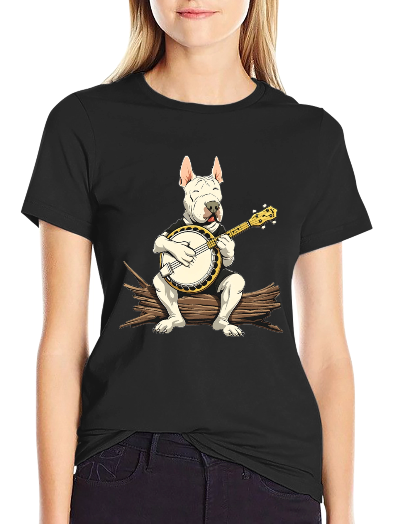 Black Dog Playing Banjo Graphic T-Shirt view 2