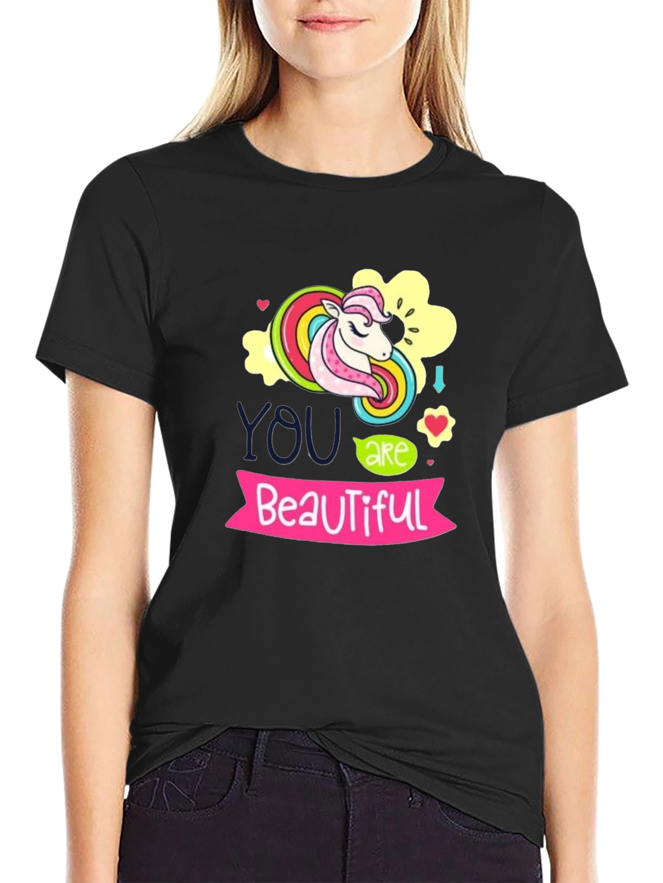 Black Unicorn "You are Beautiful" Black T-Shirt view 2