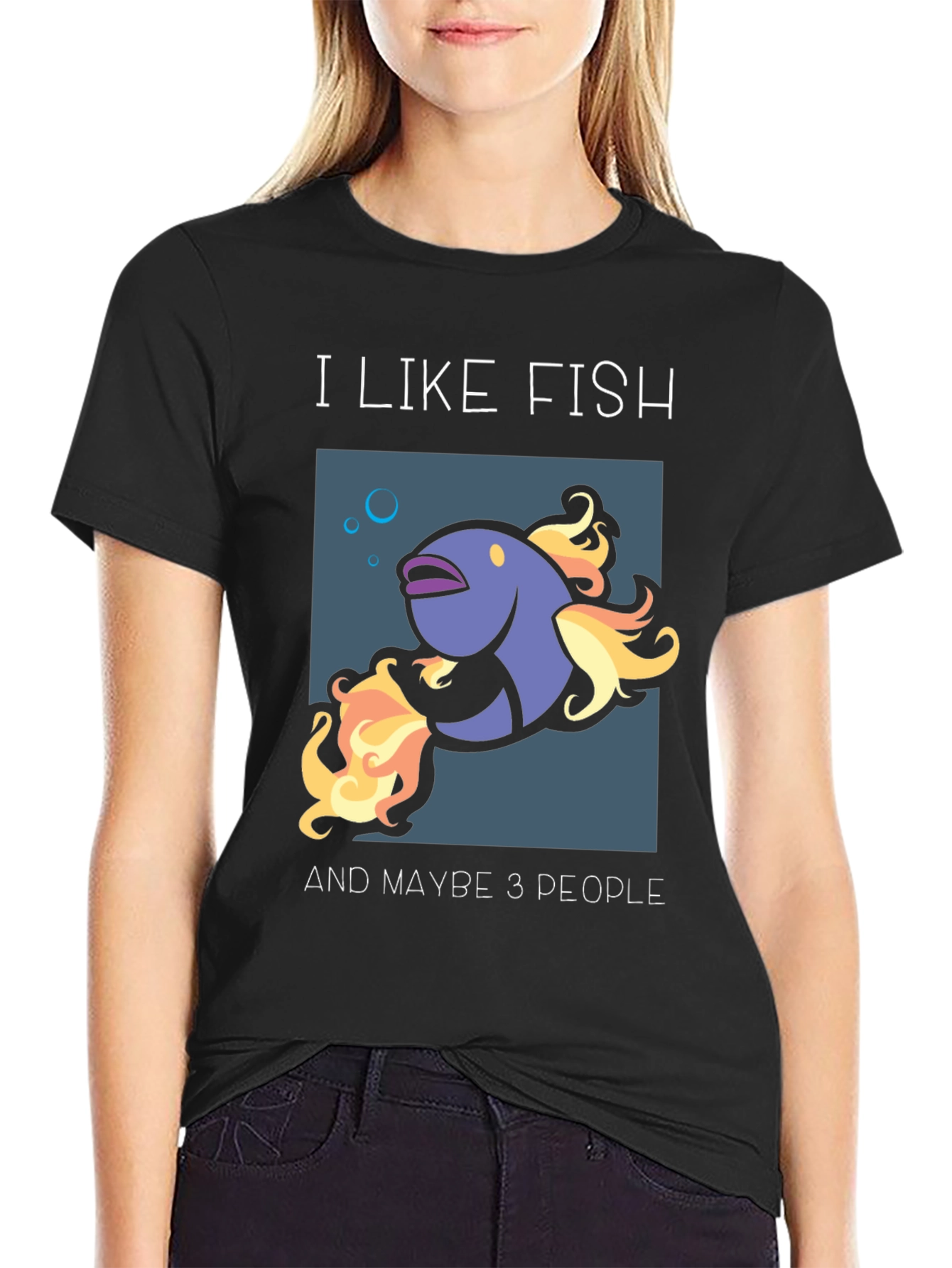Black I Like Fish & Maybe 3 People Graphic Tee view 2