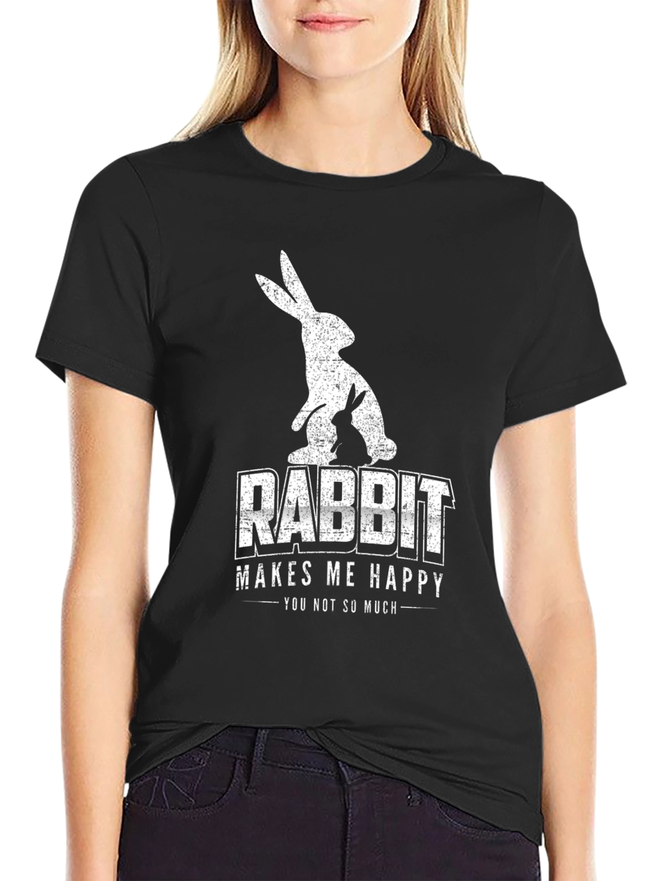 Black Rabbit Makes Me Happy Graphic Tee - Unisex view 2