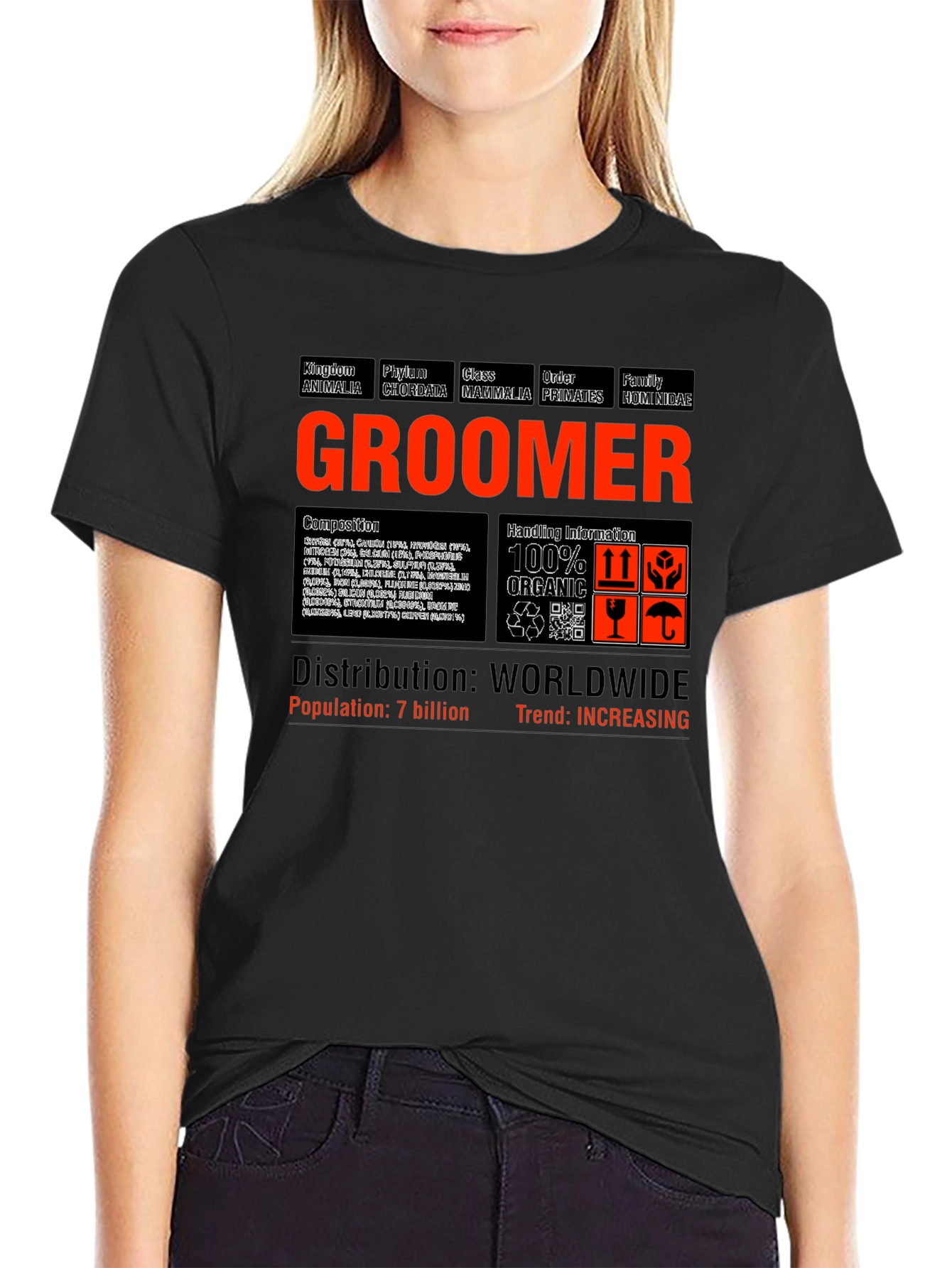 Black GROOMER T-Shirt - Humorous Animal Taxonomy view 2