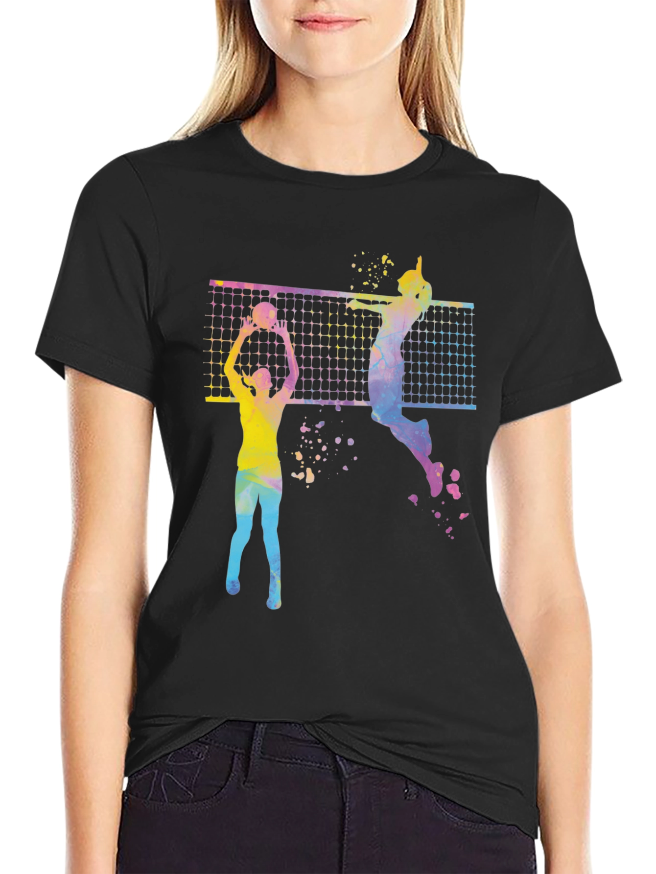 Black Volleyball Graphic Tee - Sporty Colorful Design view 2
