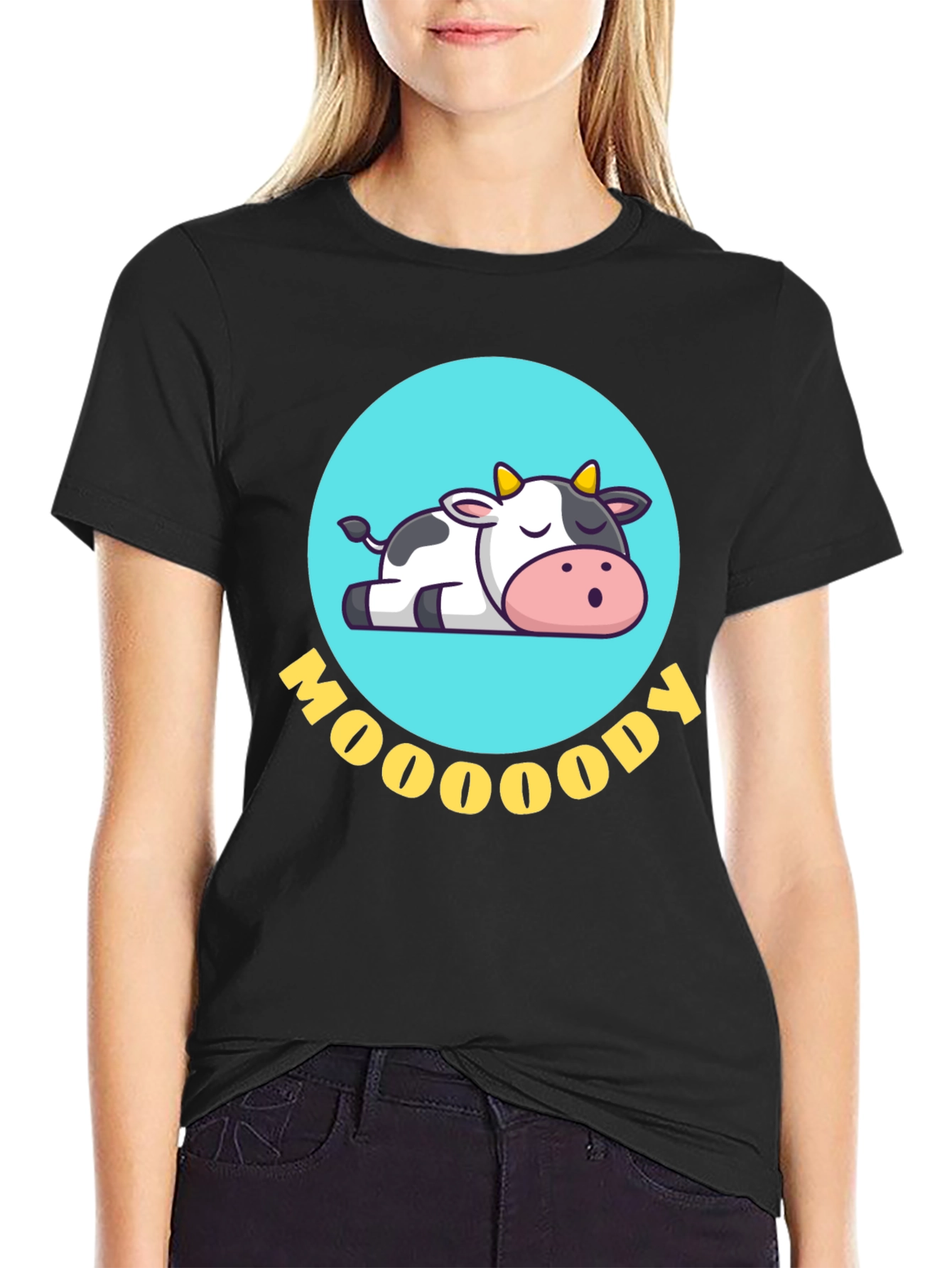 Black Moody Cow Graphic Tee - Comfortable & Stylish view 2