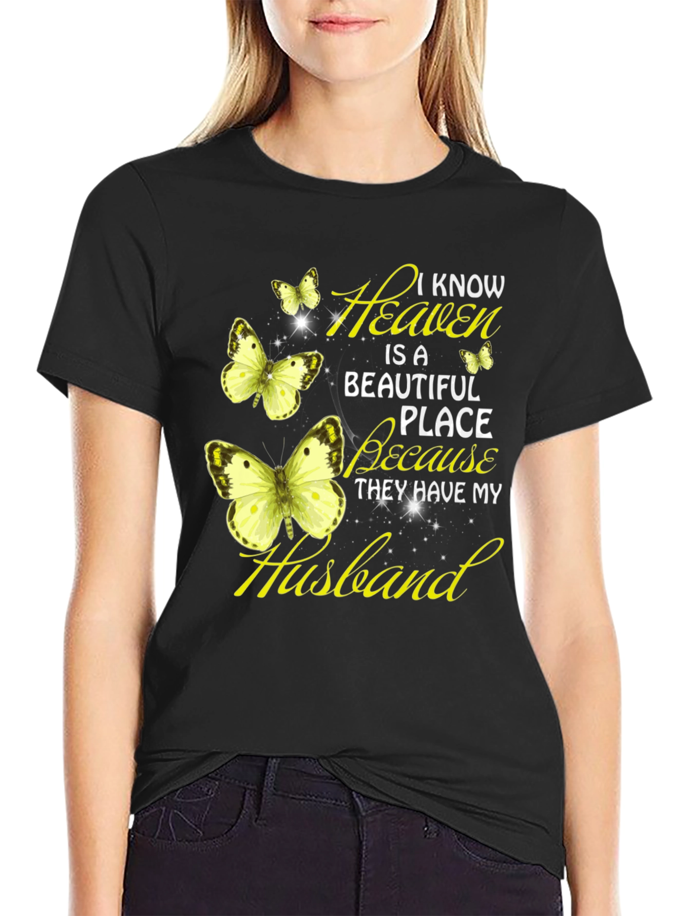 Black Heaven Husband Butterfly Graphic Tee view 2
