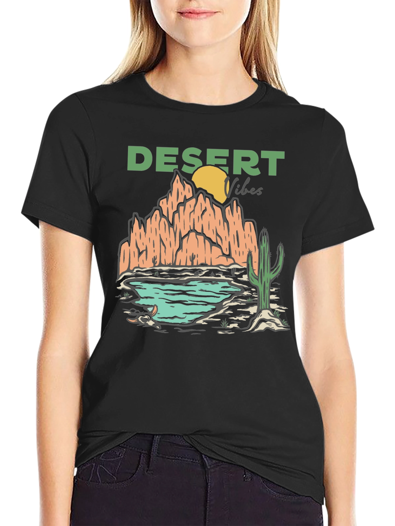 Black Desert Vibes Graphic T-Shirt - Black Cotton Tee view 2