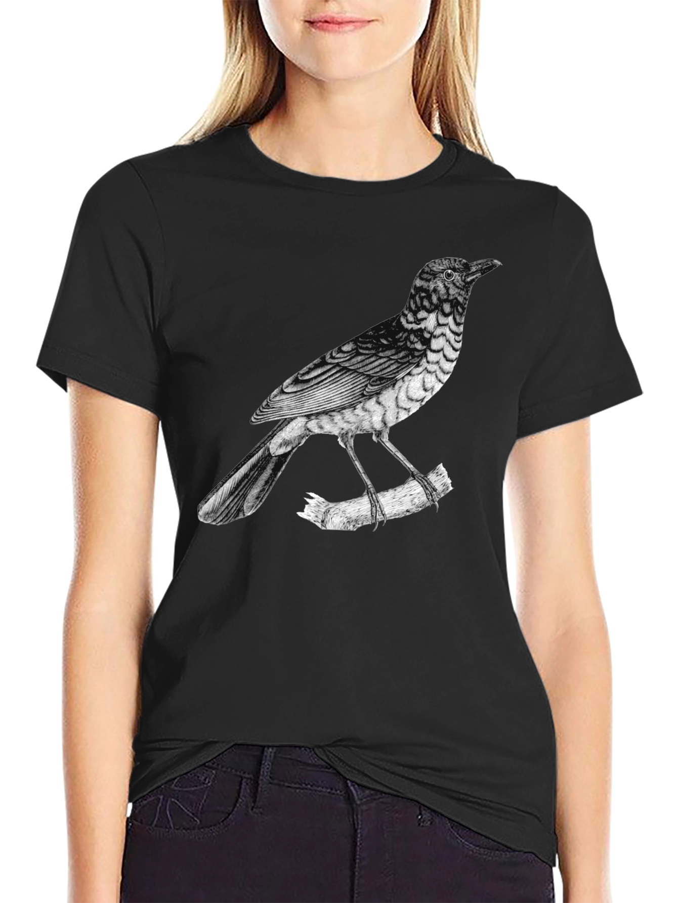 Black Men's Bird Print Black T-Shirt view 2