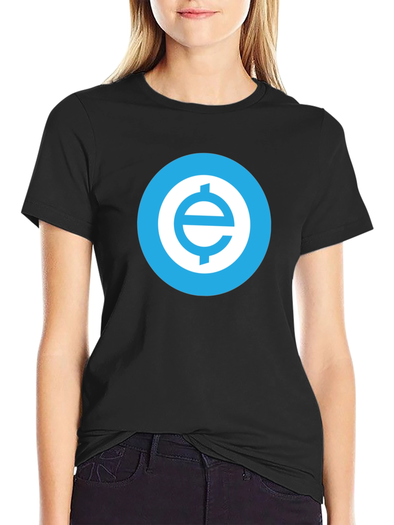 Black Black T-Shirt with Blue Cryptocurrency Logo view 2