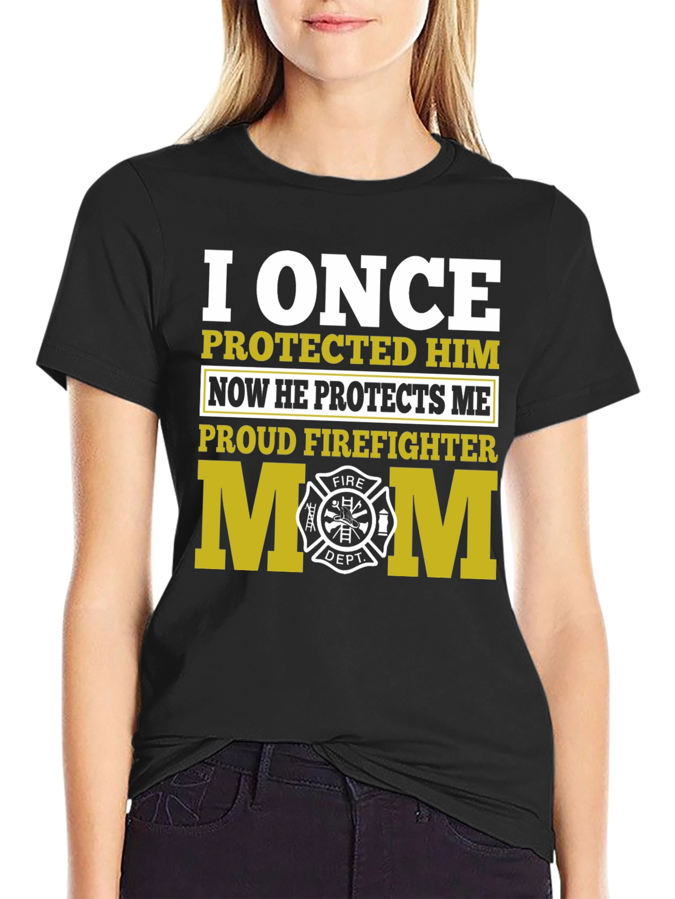 Black Proud Firefighter Mom Graphic T-Shirt view 2