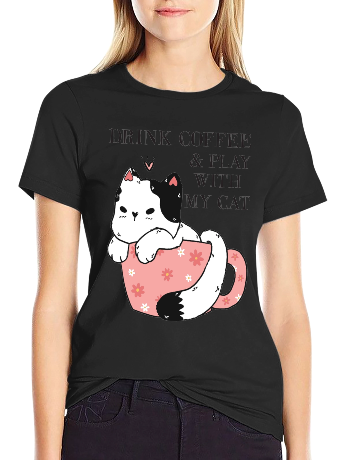 Black Drink Coffee & Play With My Cat Graphic Tee view 2