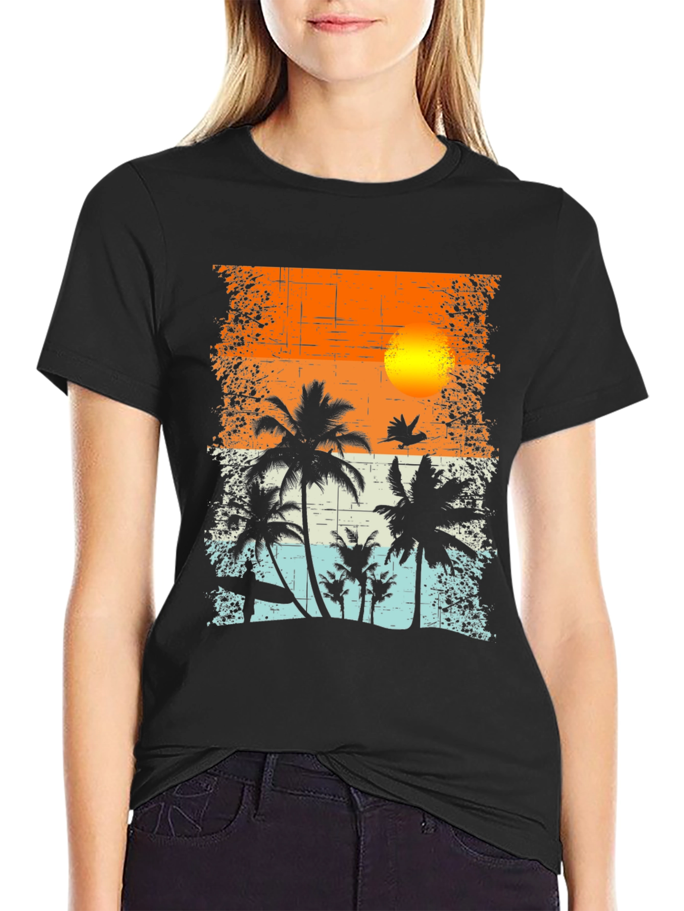 Black Tropical Sunset Graphic T-Shirt view 2