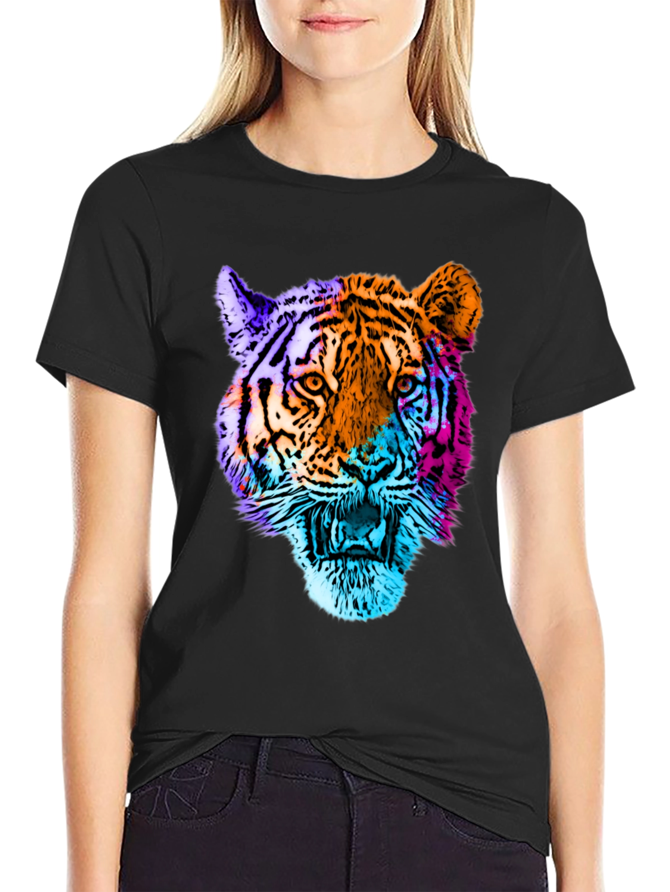 Black Vibrant Tiger Graphic T-Shirt view 2