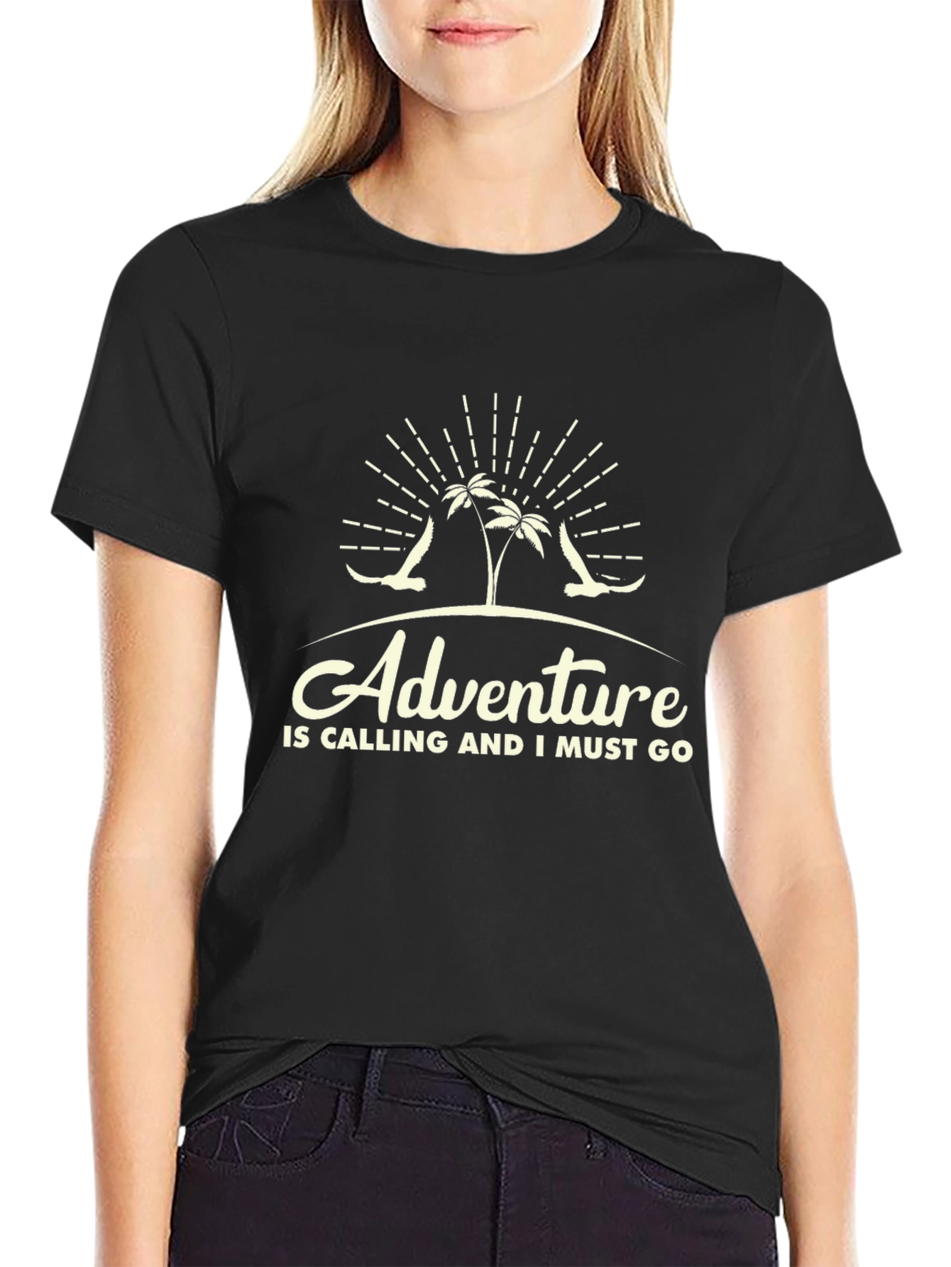 Black Adventure Calling Black T-Shirt view 2