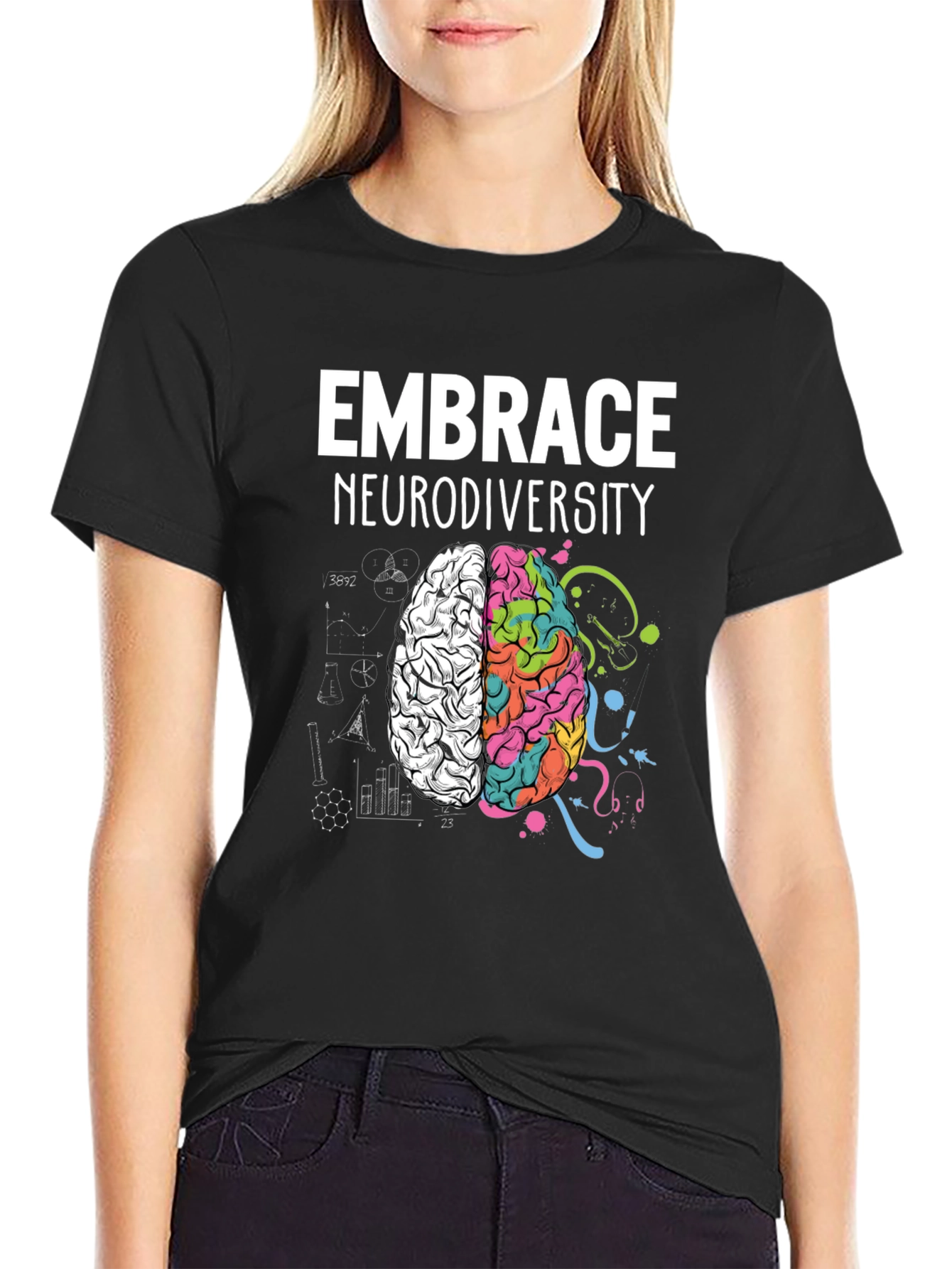 Black Embrace Neurodiversity Brain Graphic Tee view 2