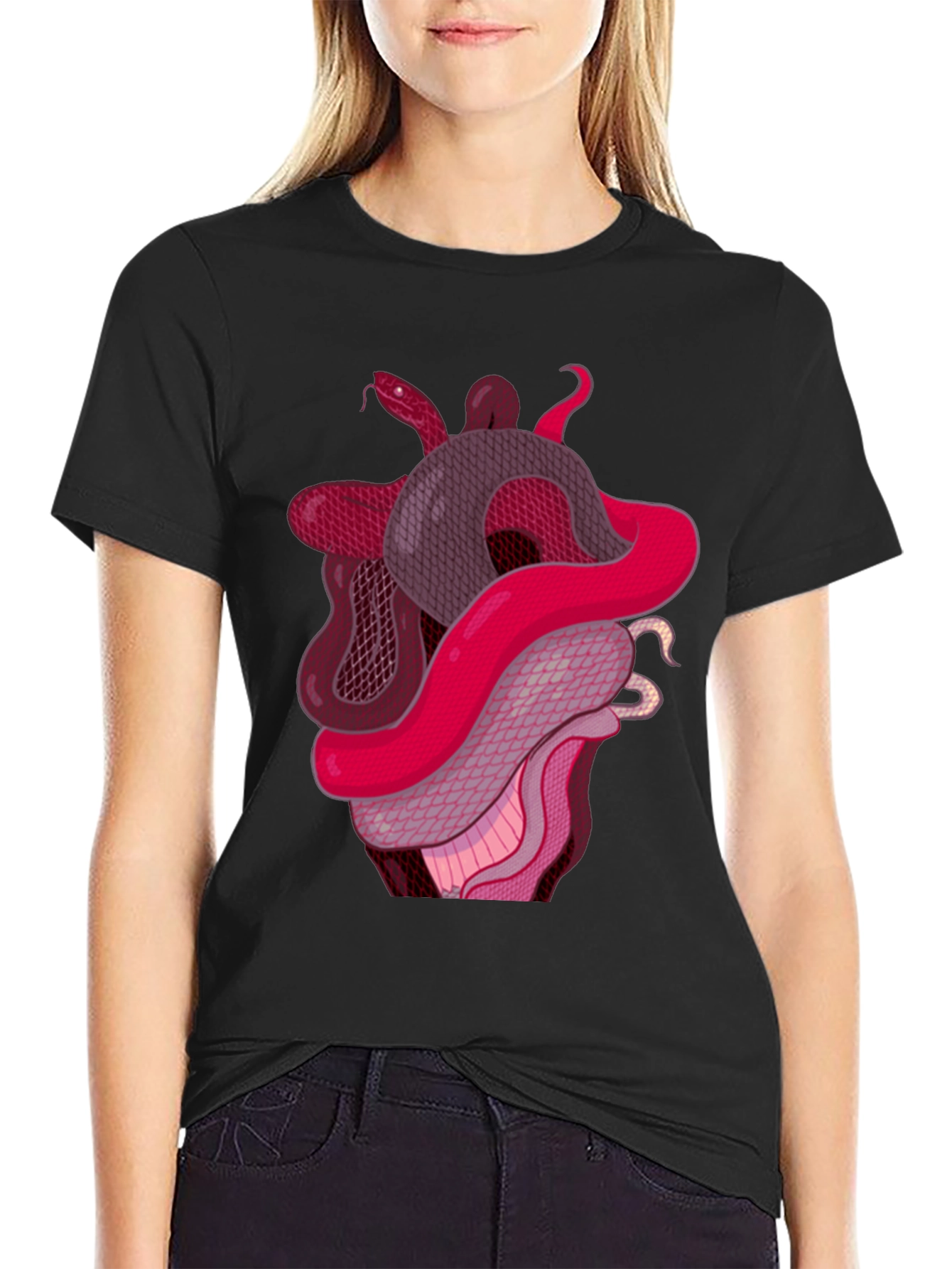 Black Snake Heart Graphic Tee - Stylish Black T-Shirt view 2