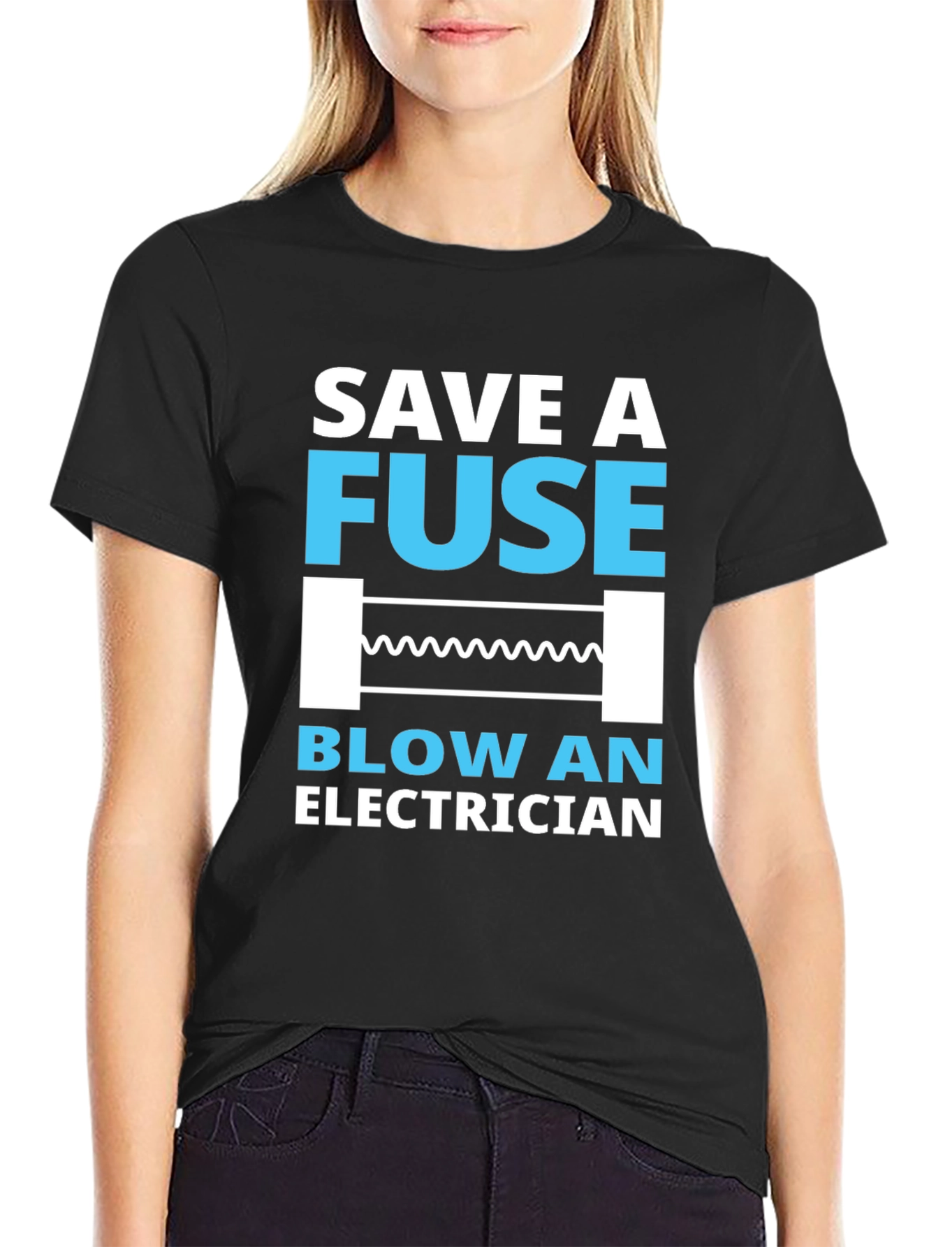 Black Save a Fuse, Blow an Electrician T-Shirt view 2