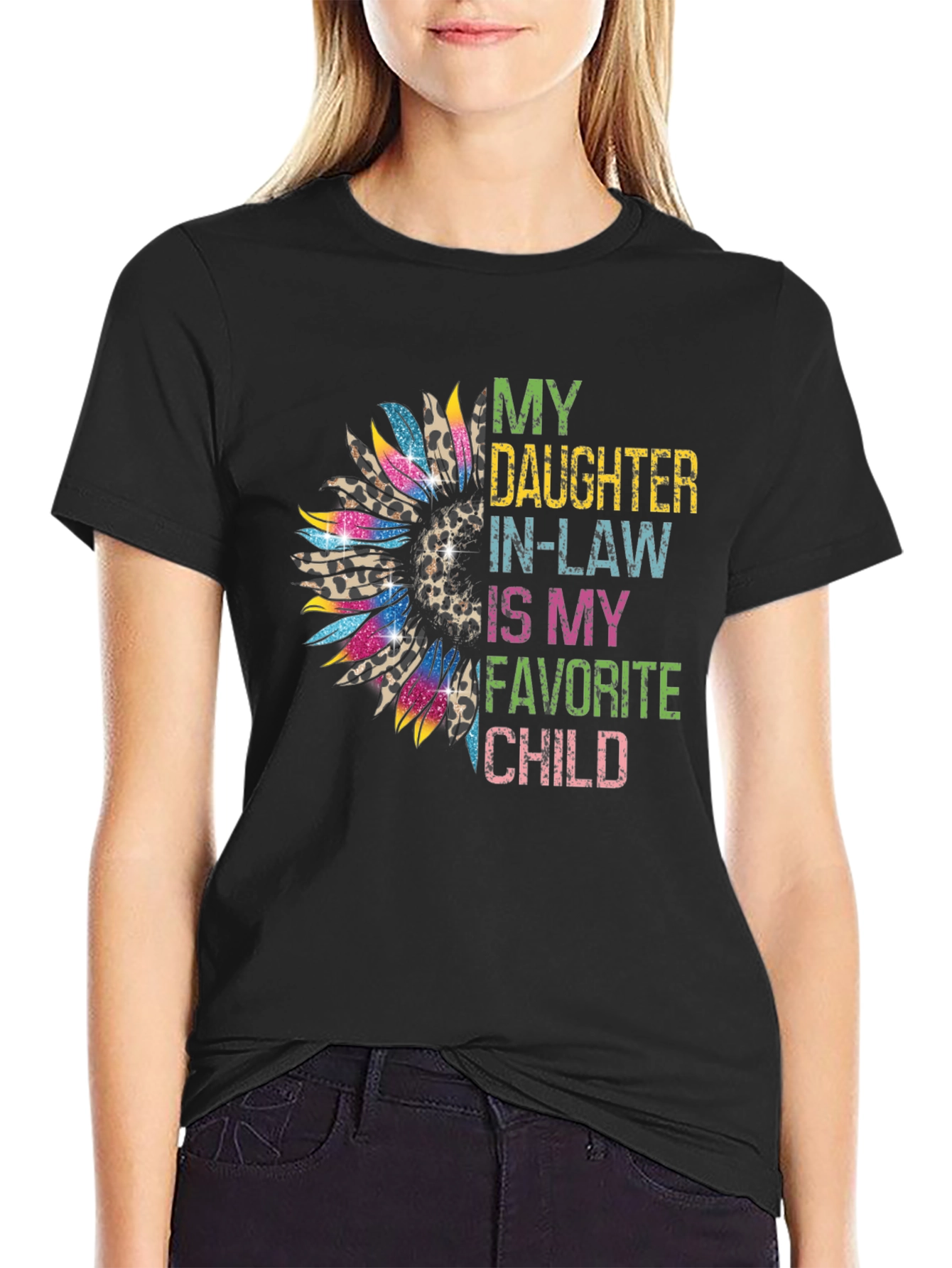 Black Daughter-In-Law Favorite Child Sunflower Graphic Tee view 2