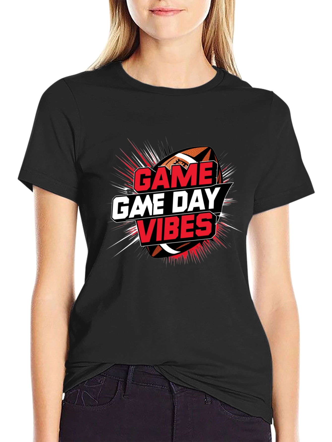Black Game Day Vibes Football Graphic Tee view 2