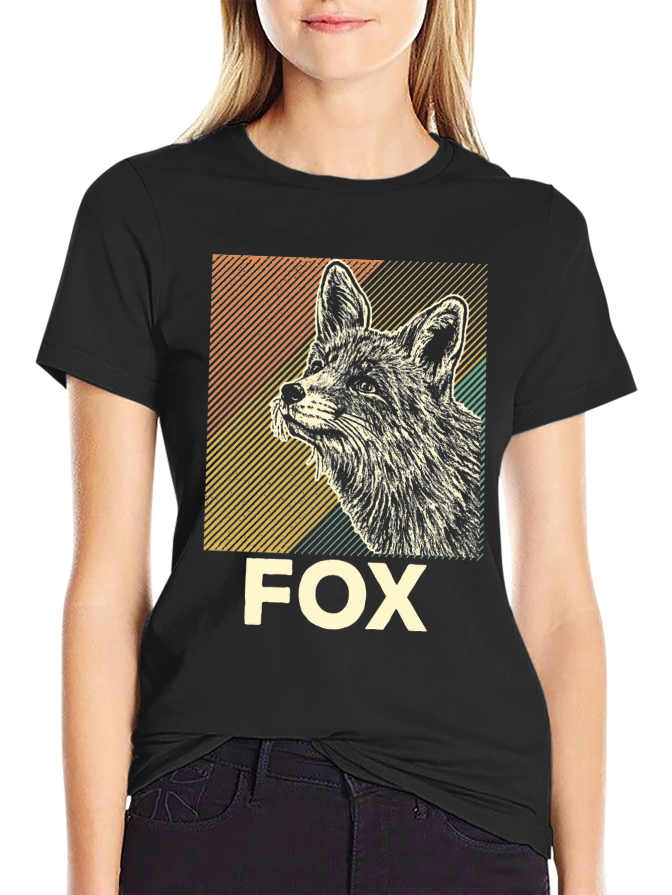 Black Fox Graphic T-Shirt - Vintage Animal Tee view 2