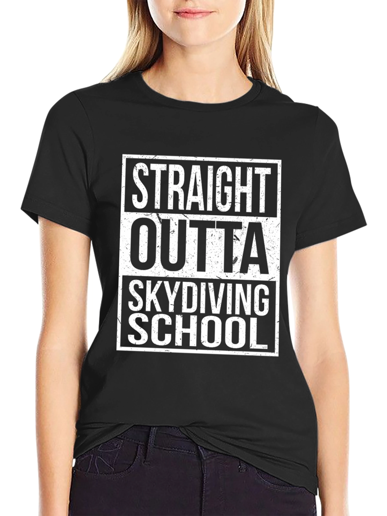 Black Straight Outta Skydiving School T-Shirt view 2