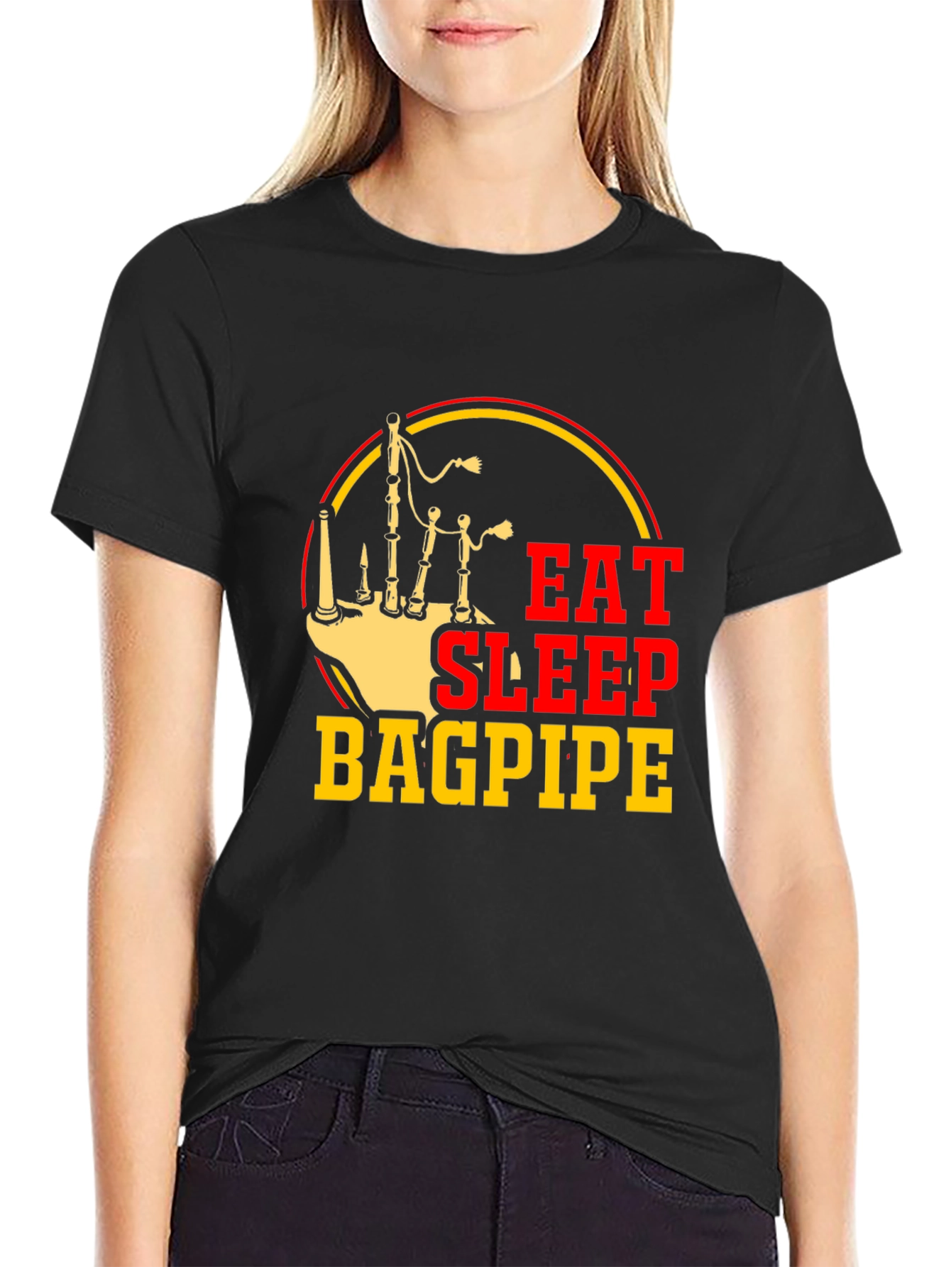 Black Eat Sleep Bagpipe T-Shirt | Musician Apparel view 2