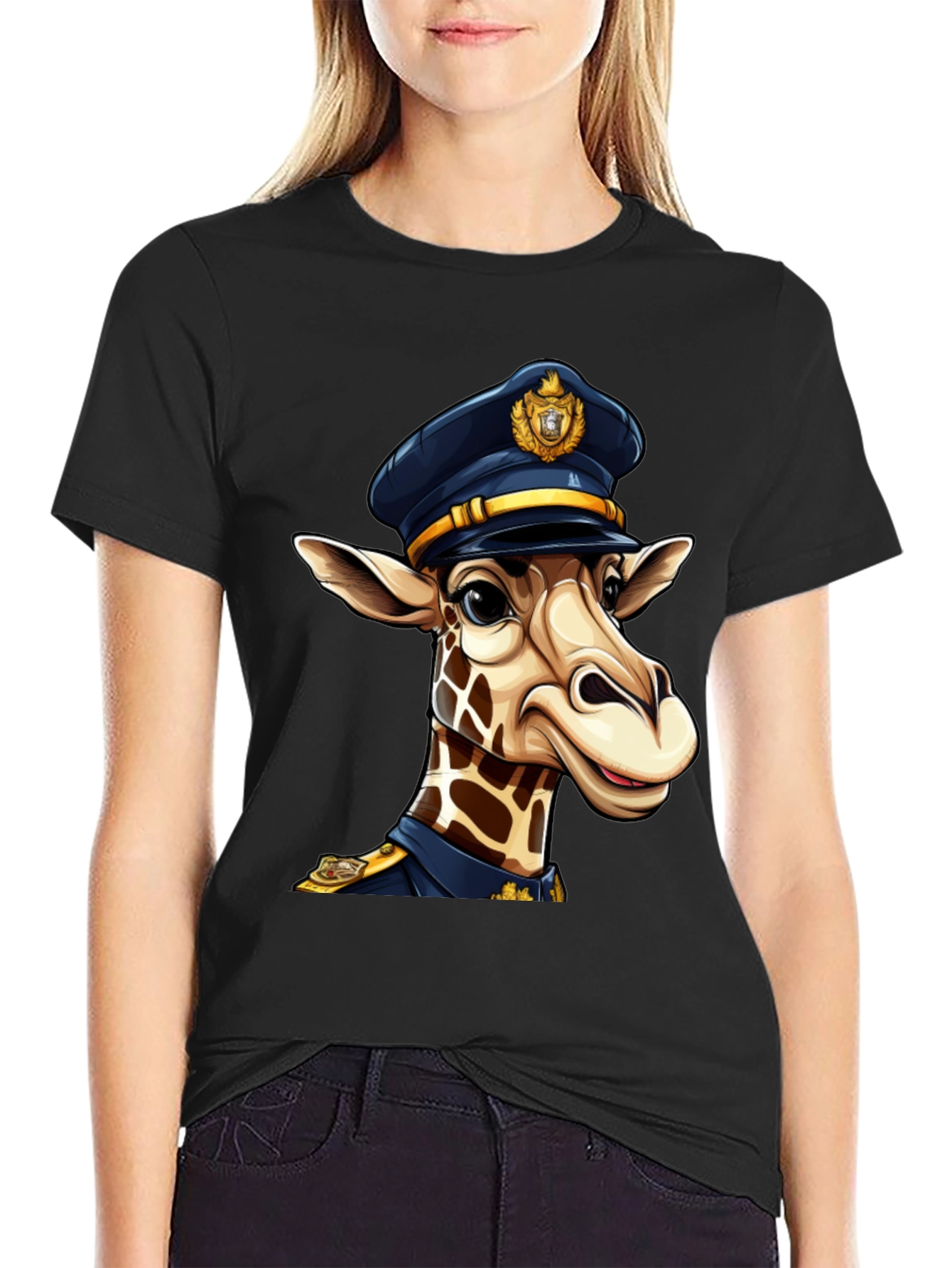 Black Giraffe Police T-Shirt - Unique Graphic Tee view 2