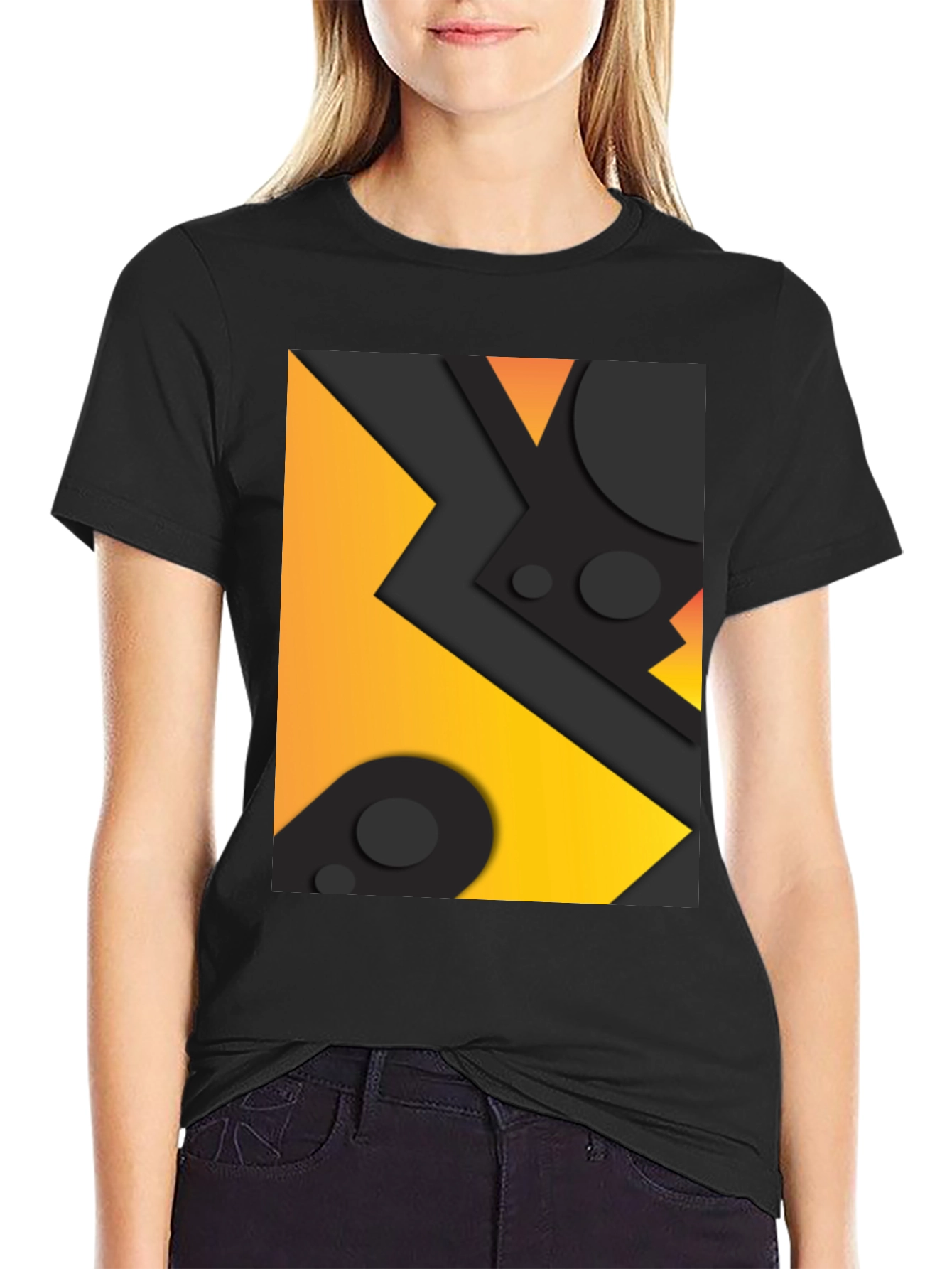 Black Geometric Abstract Graphic Tee - Black view 2