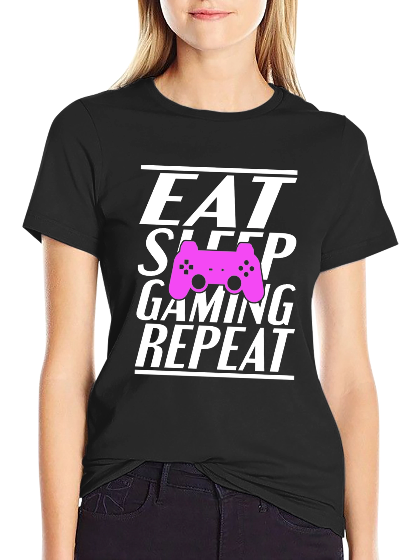 Black Eat Sleep Gaming Repeat Gamer T-Shirt view 2