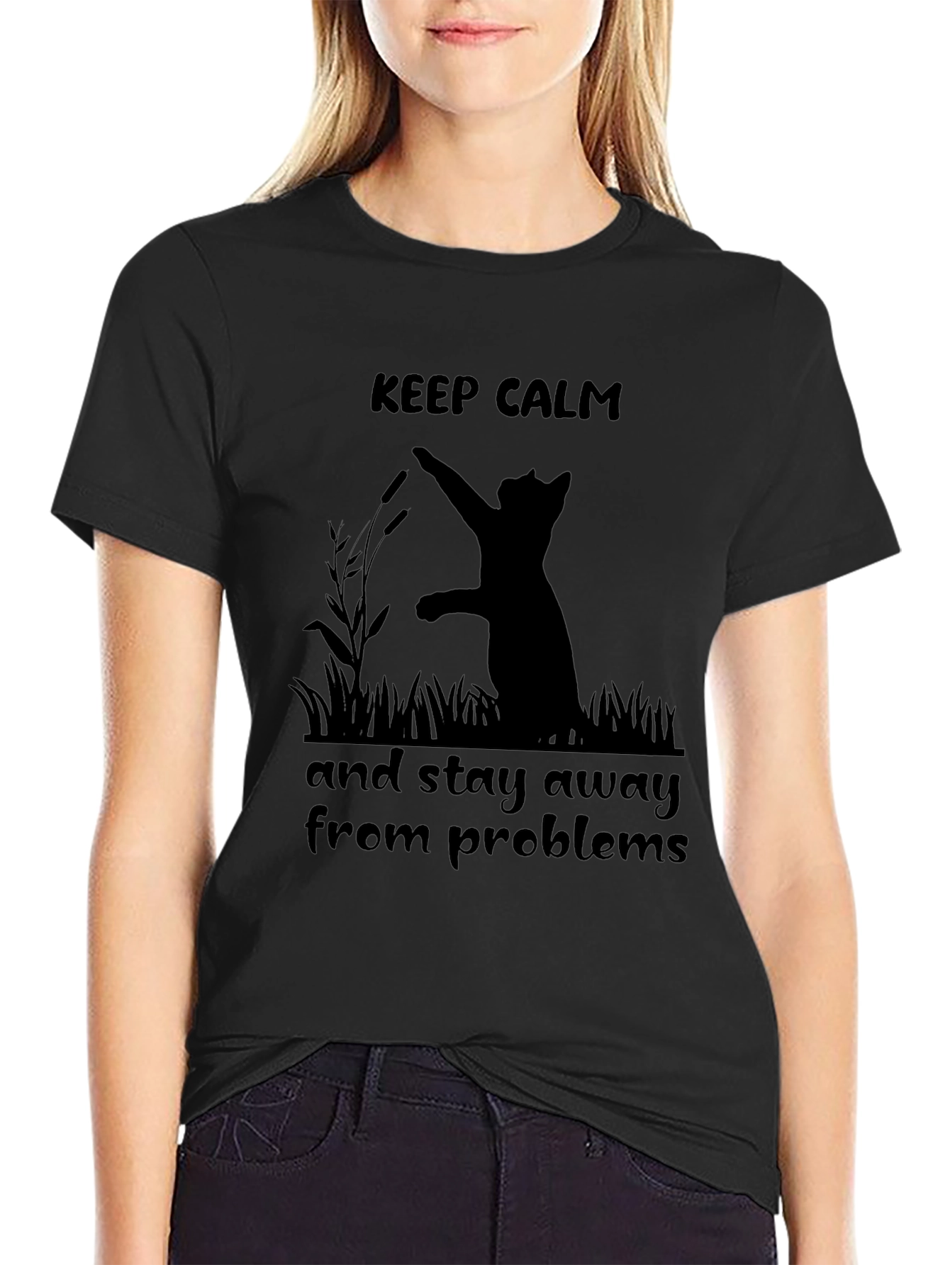 Black Keep Calm Cat T-Shirt - Stay Away From Problems view 2