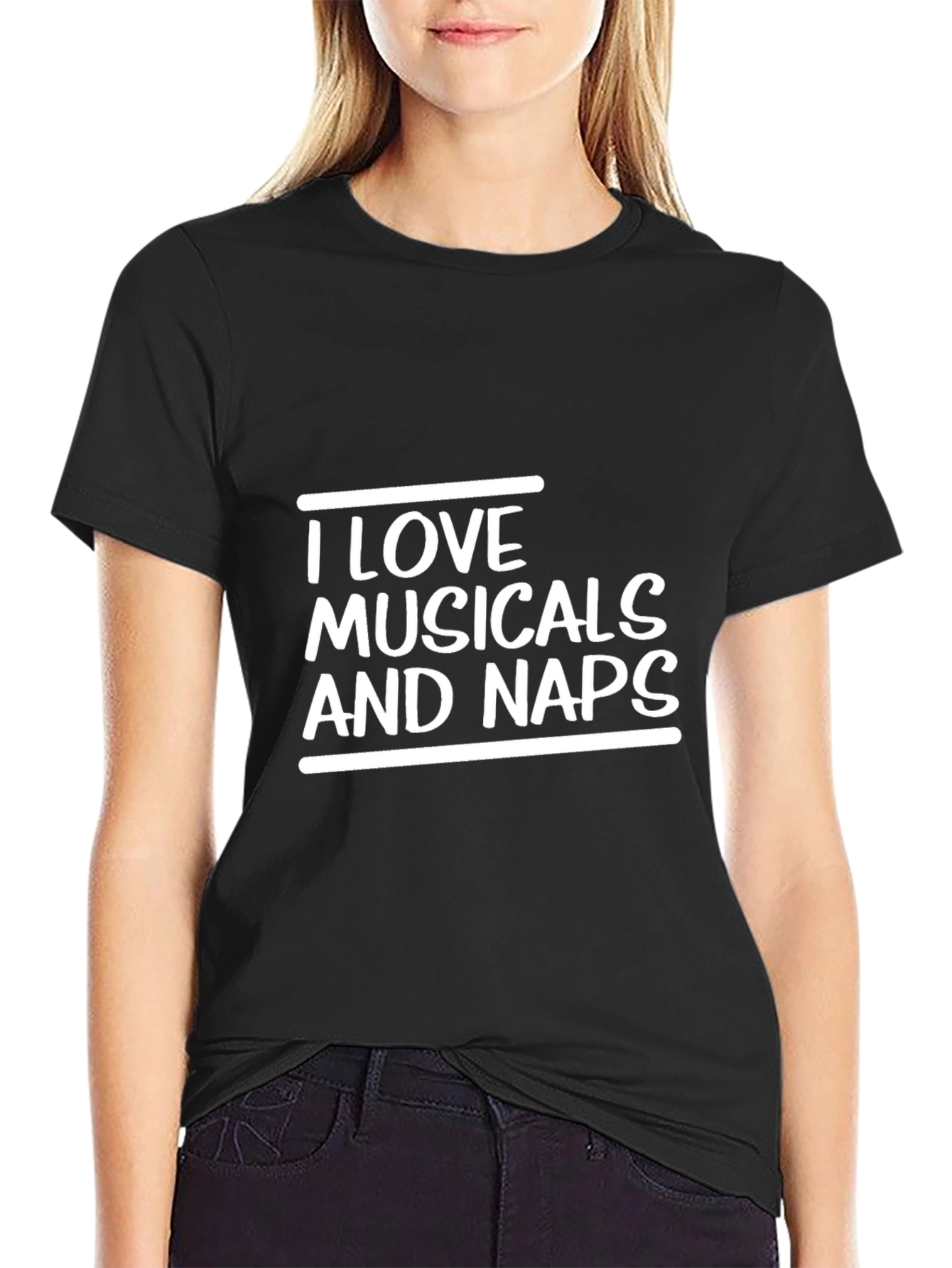 Black I Love Musicals and Naps Black Graphic T-Shirt view 2