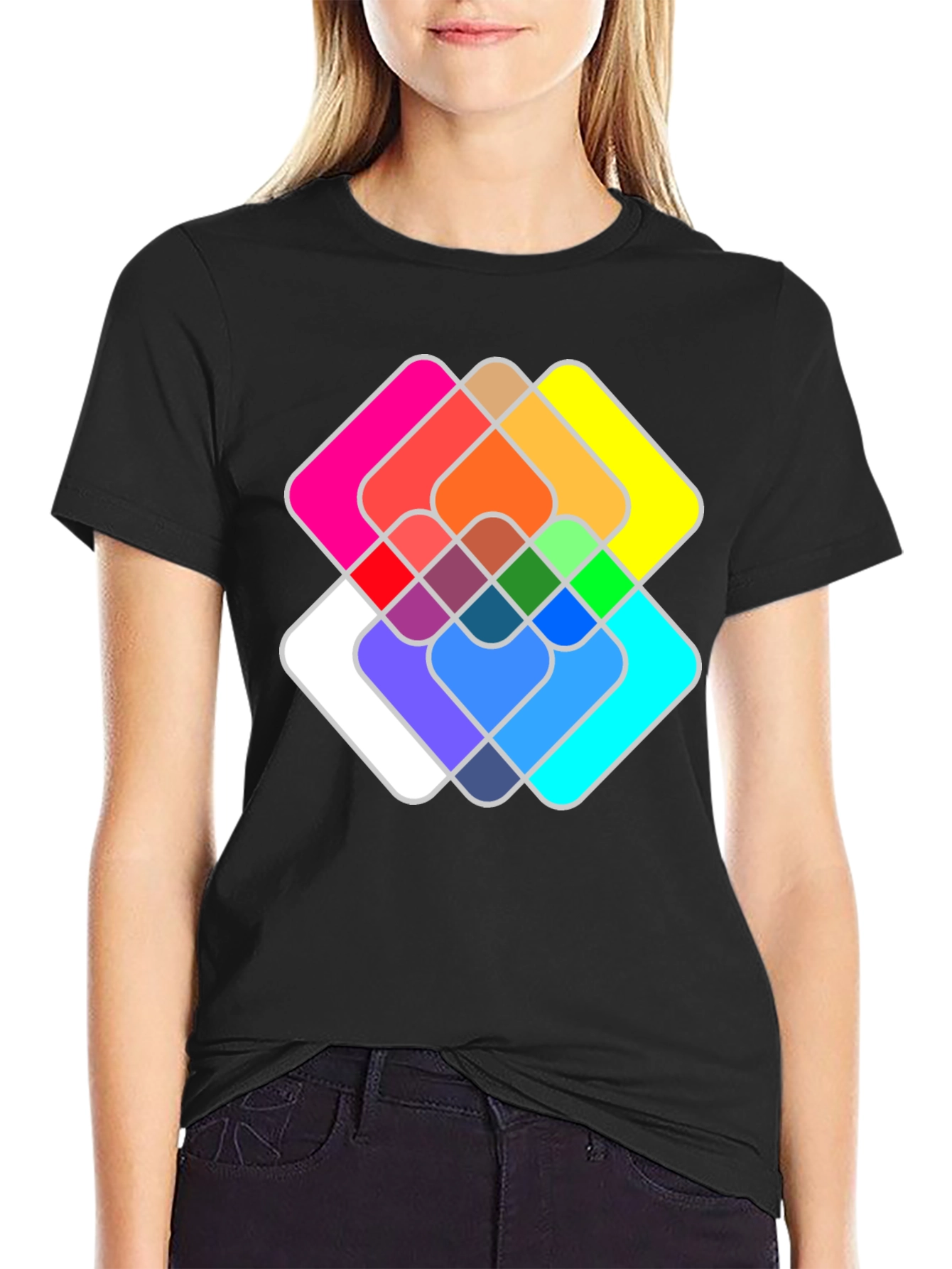 Black Colorful Abstract Graphic Black T-Shirt view 2