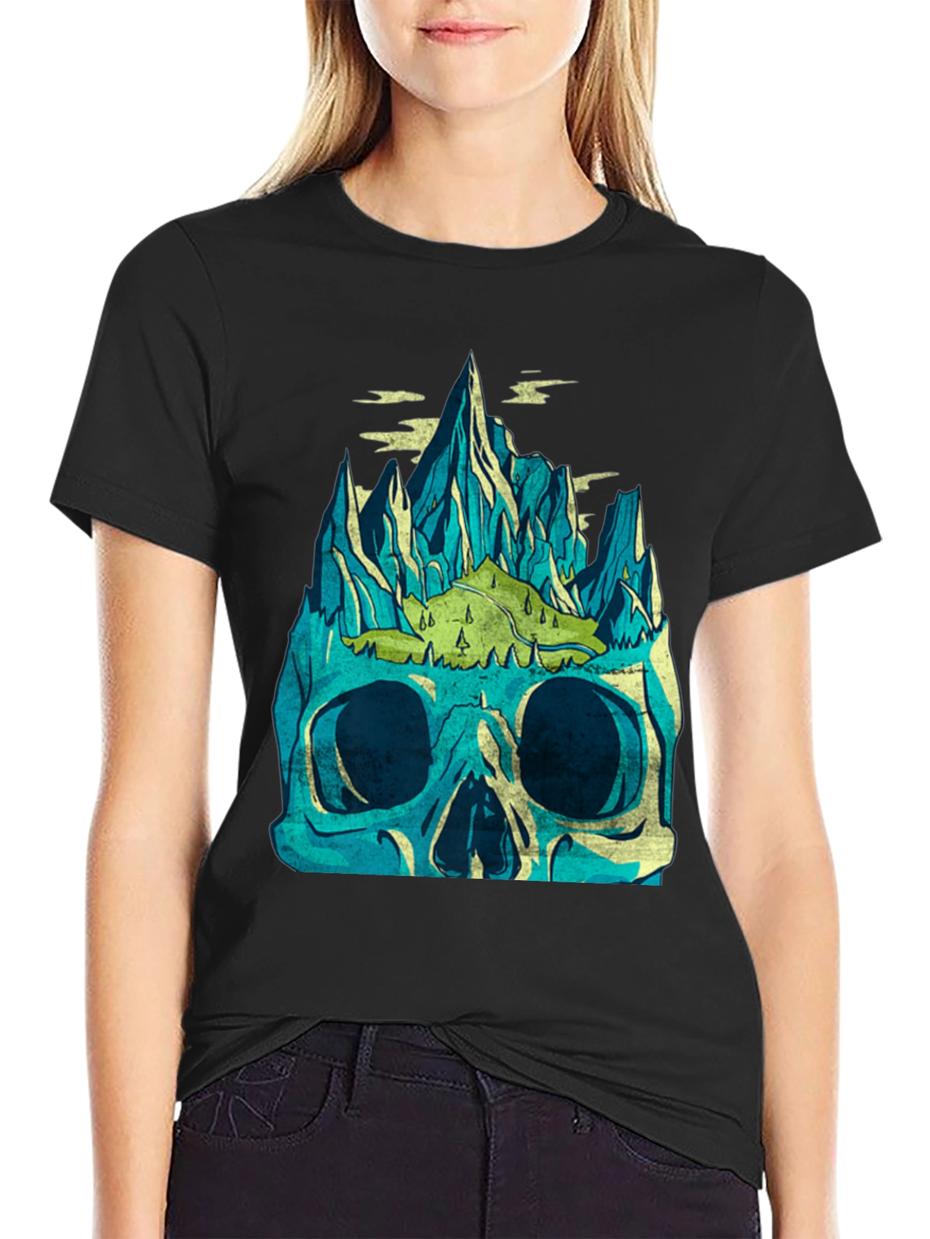 Black Skull Mountain Graphic Tee - Men's Black T-Shirt view 2
