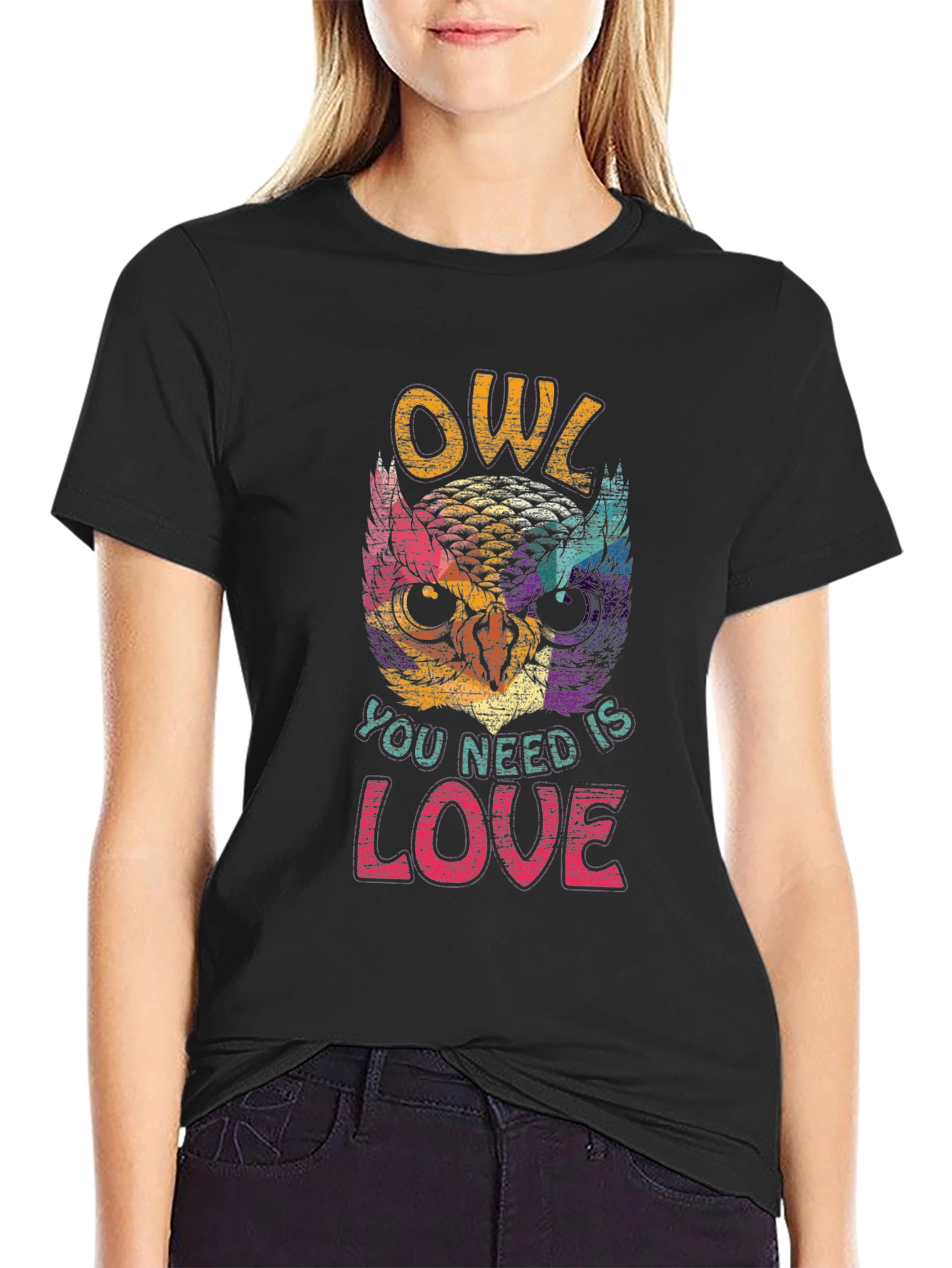 Black Owl You Need Is Love Graphic T-Shirt view 2