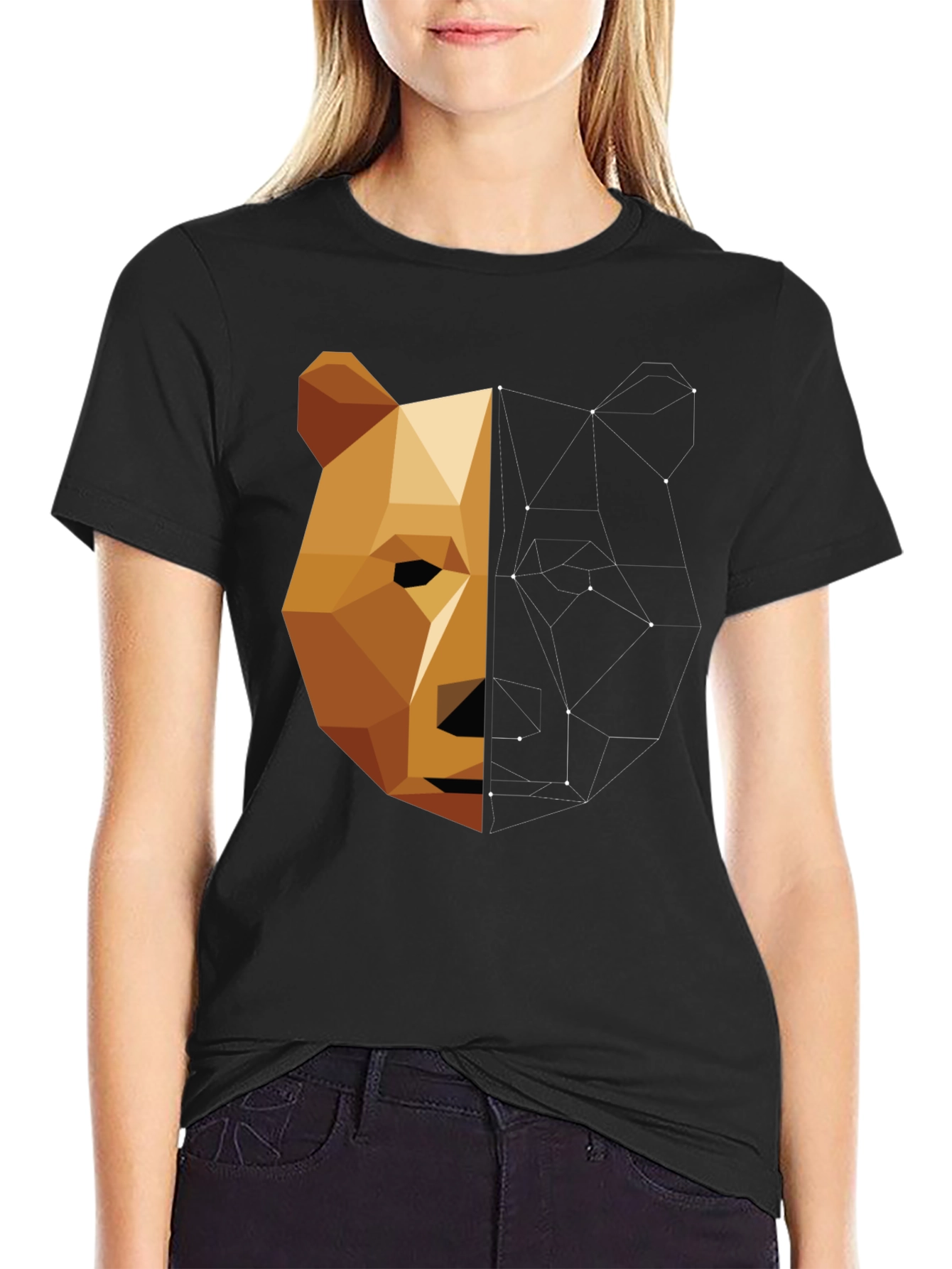 Black Geometric Bear Graphic Tee - Men's Black T-Shirt view 2