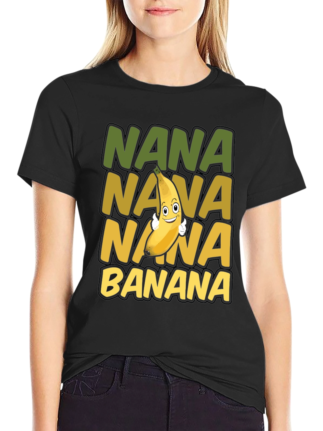 Black Nana Banana T-Shirt - Fun Fruit Graphic Tee view 2