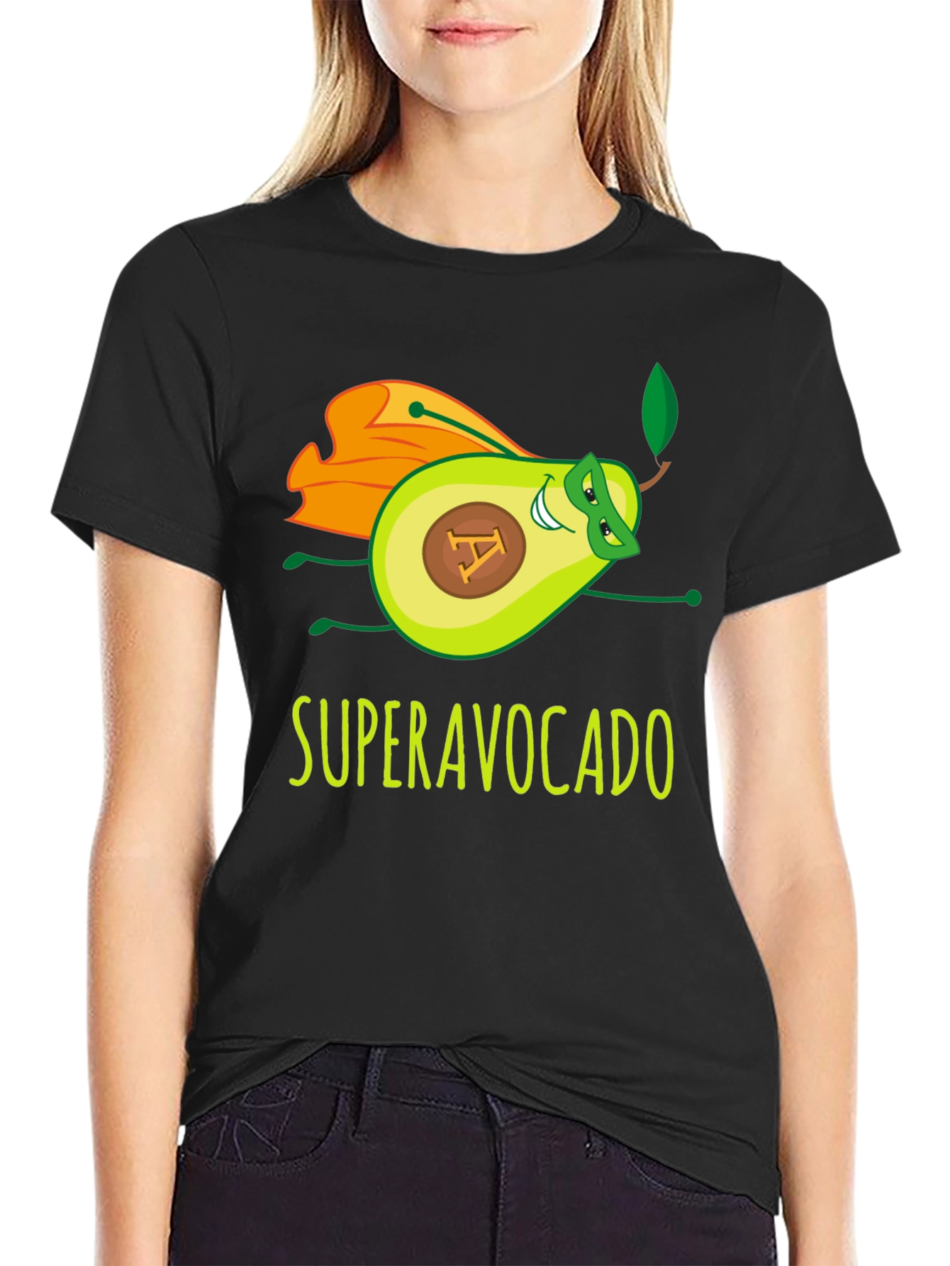 Black Super Avocado Funny Graphic Tee view 2