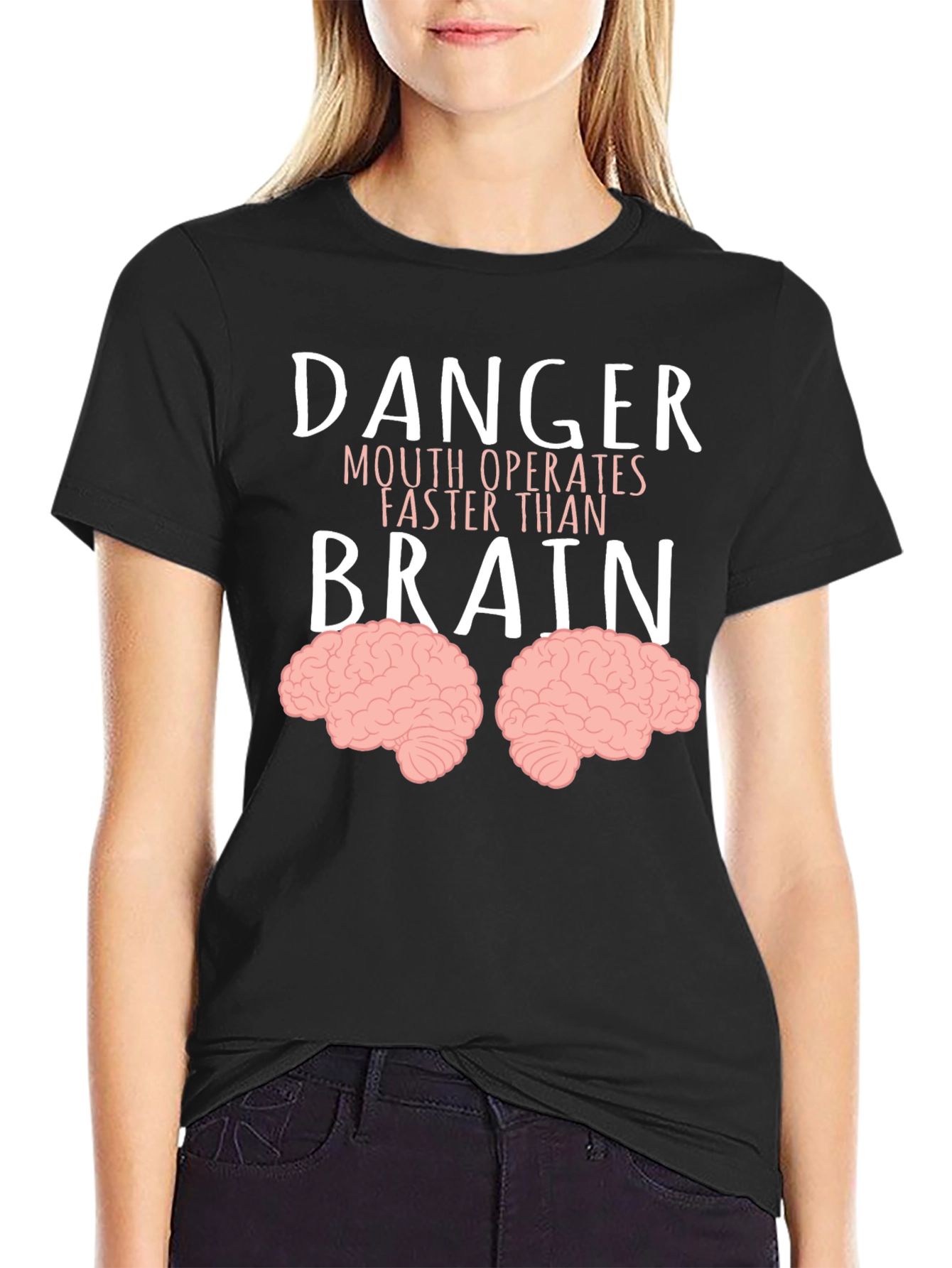 Black Danger Mouth Operates Faster Than Brain T-Shirt view 2