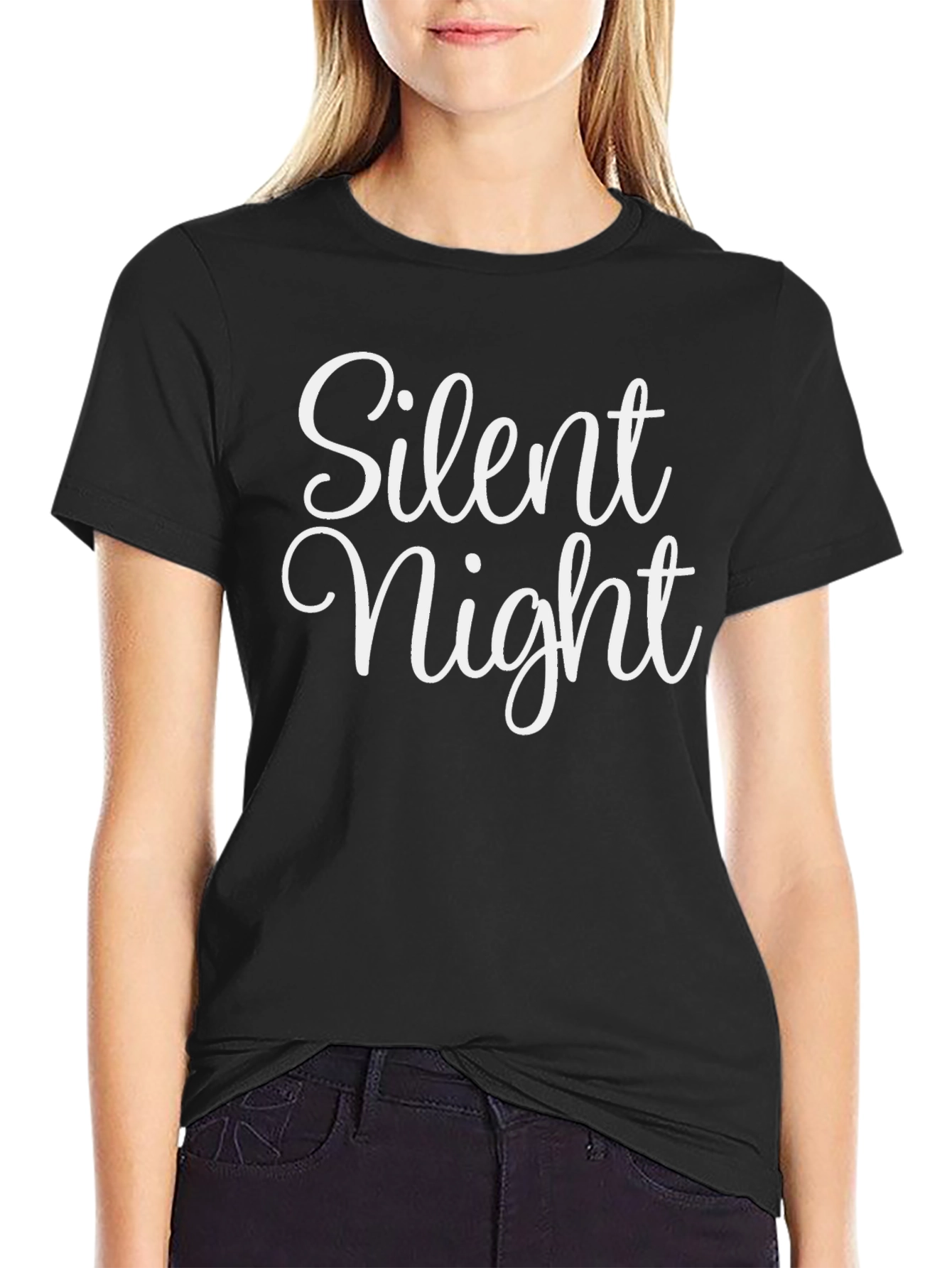 Black Silent Night Graphic T-Shirt - Holiday Apparel view 2
