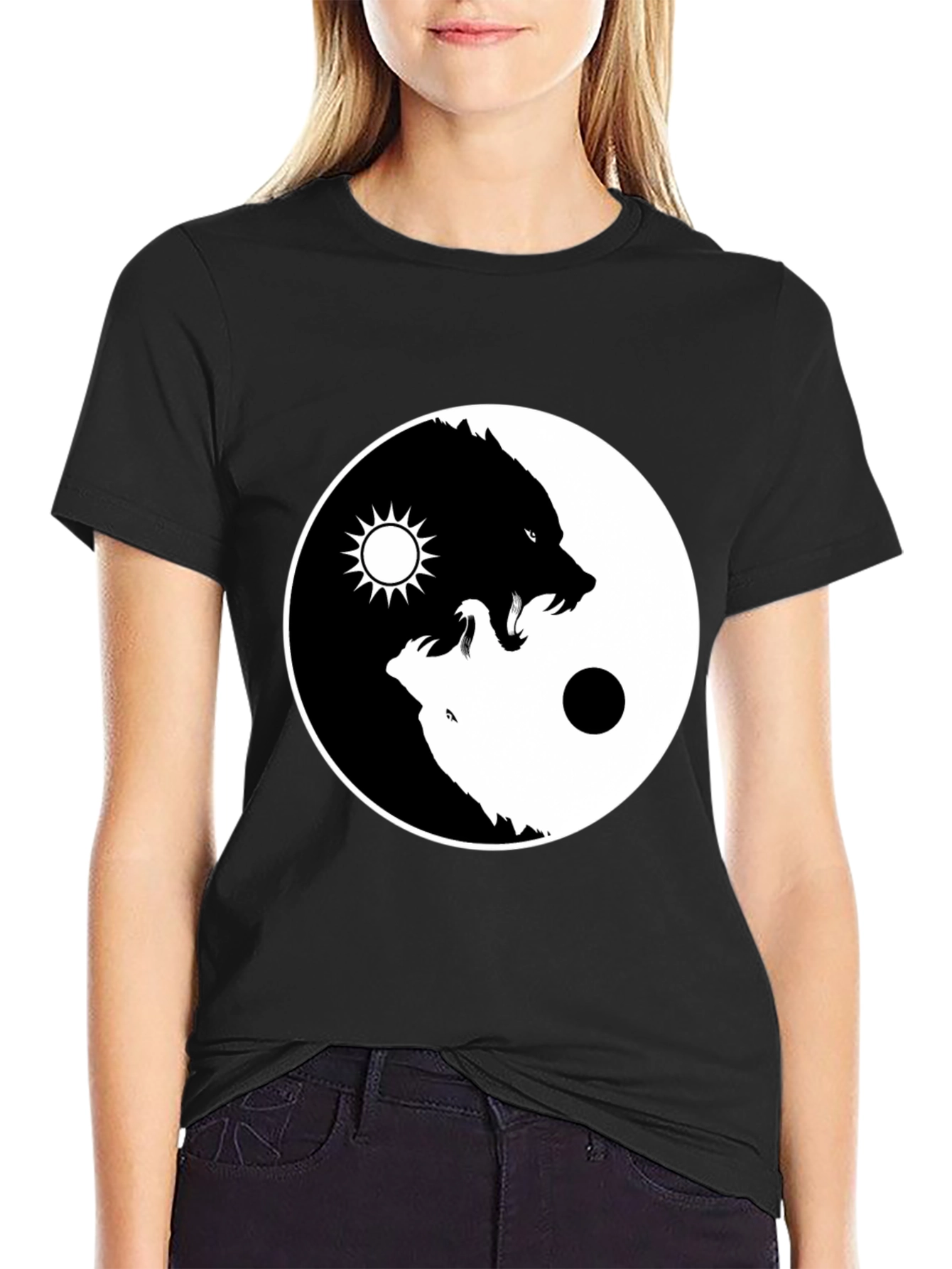 Black Yin Yang Wolf Graphic Tee - Balance Design view 2
