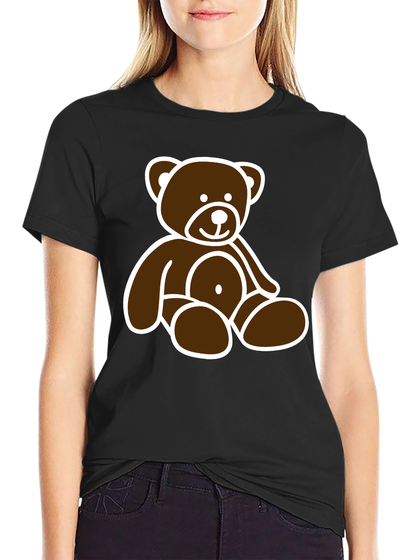Black Teddy Bear Graphic Tee - Black Unisex T-Shirt view 2