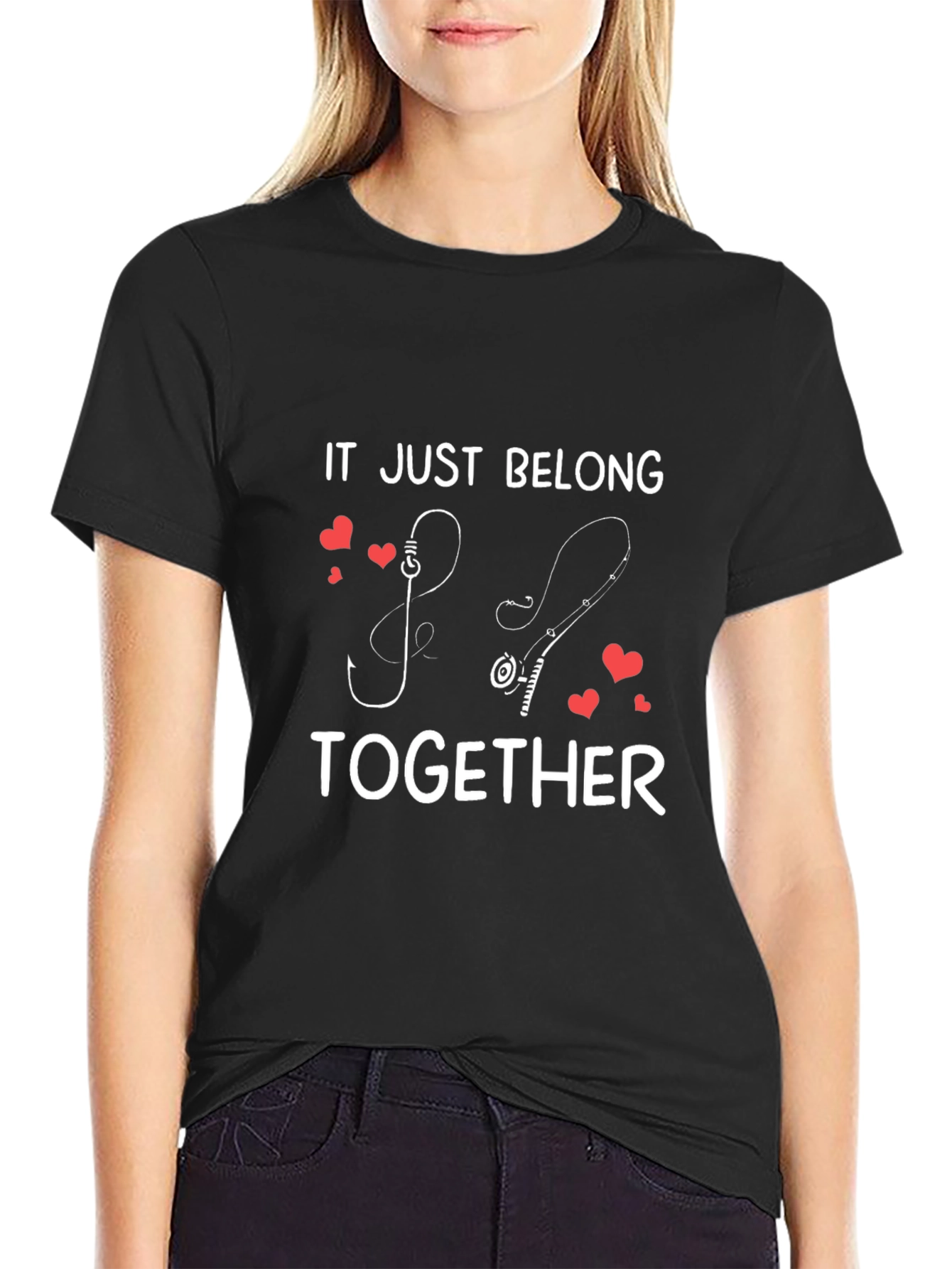 Black Fishing Hook Together T-Shirt - Love & Angling Tee view 2