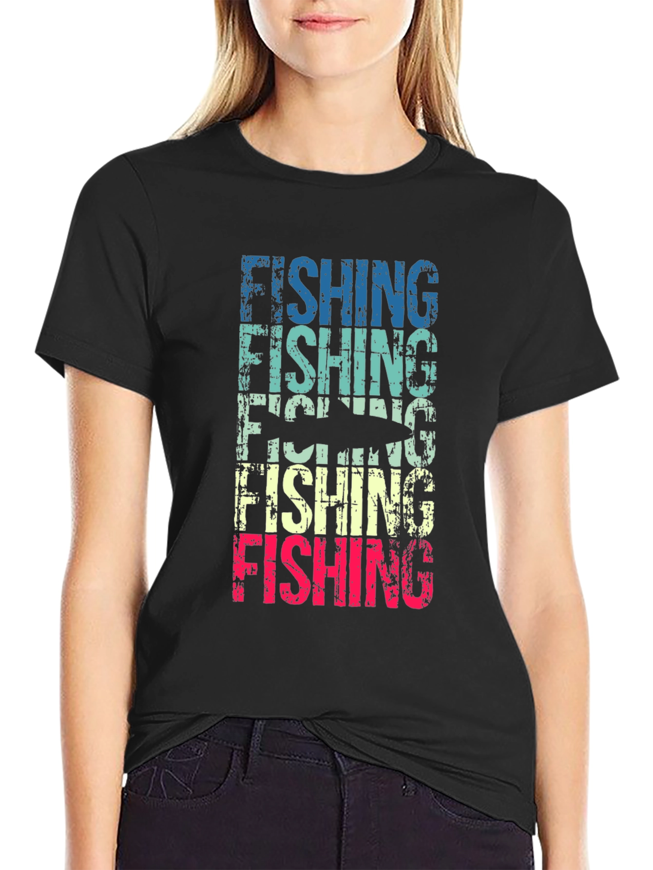 Black Retro Fishing T-Shirt view 2