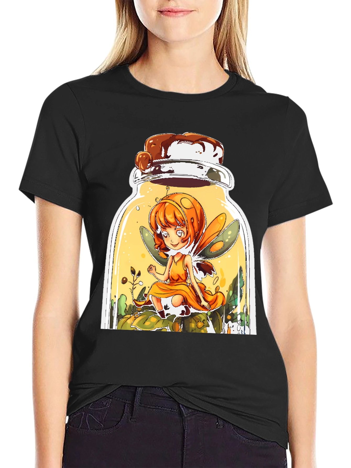 Black Fairy Jar T-Shirt - Whimsical Graphic Tee view 2