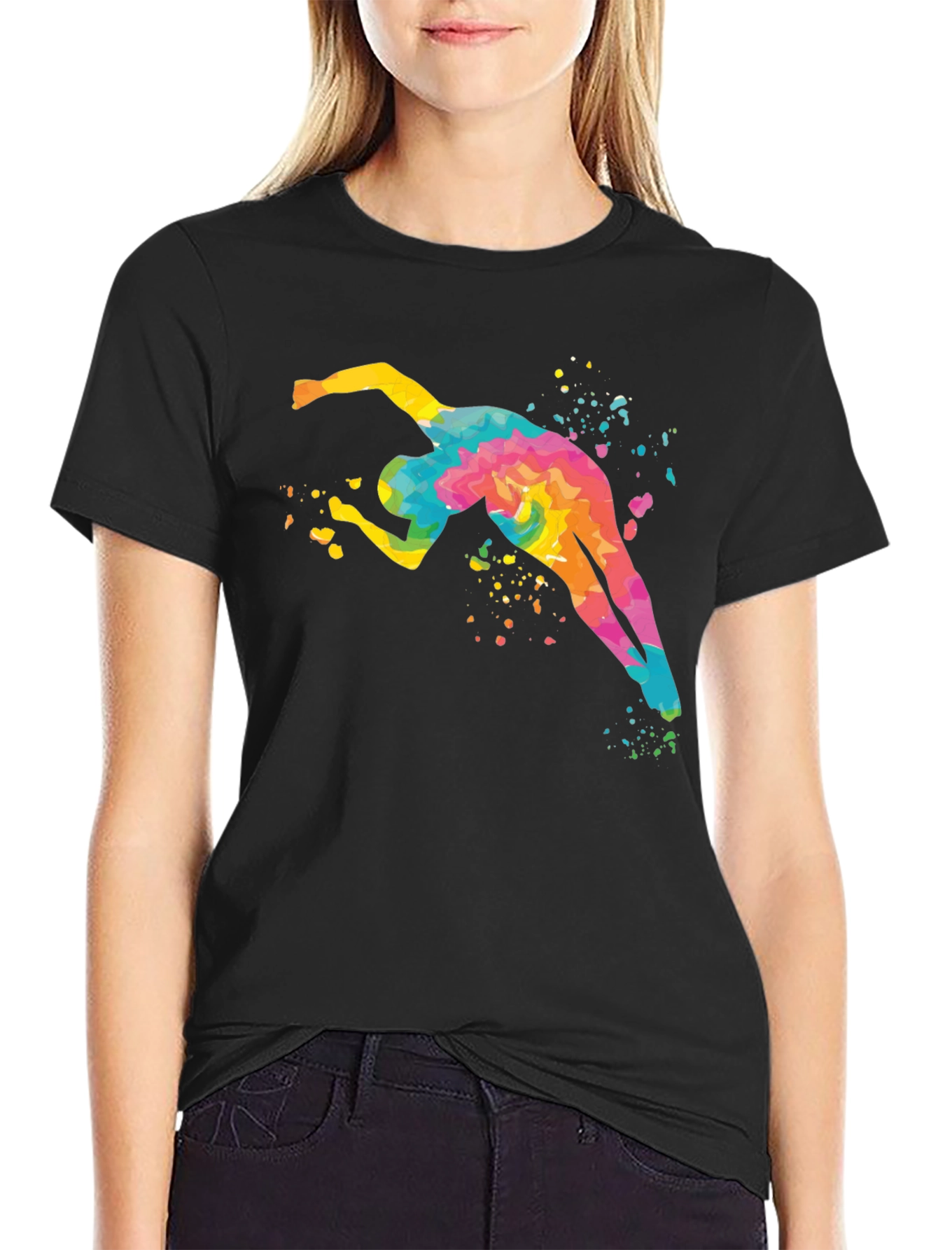 Black Watercolor Swimmer Graphic Tee - Black view 2