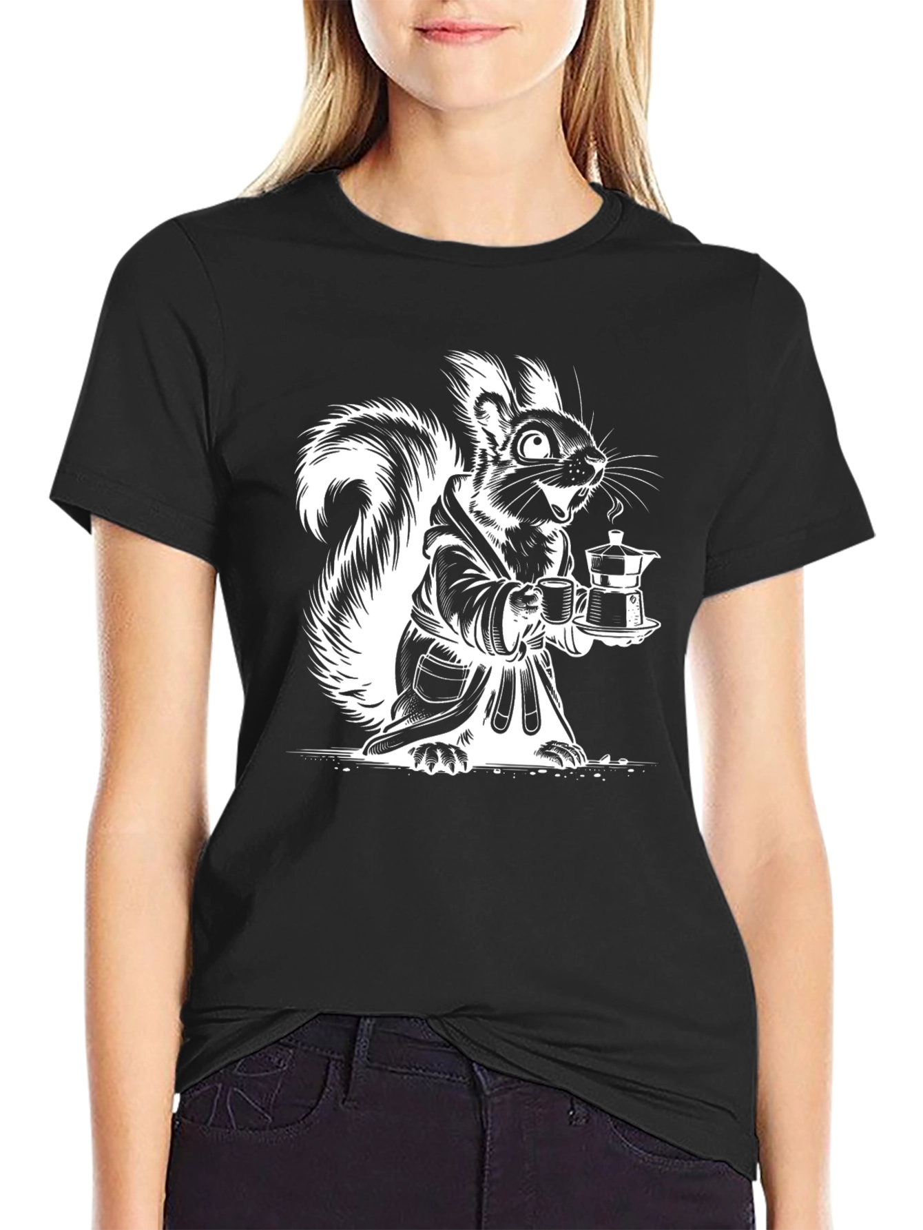 Black Funny Squirrel Coffee Lover T-Shirt view 2