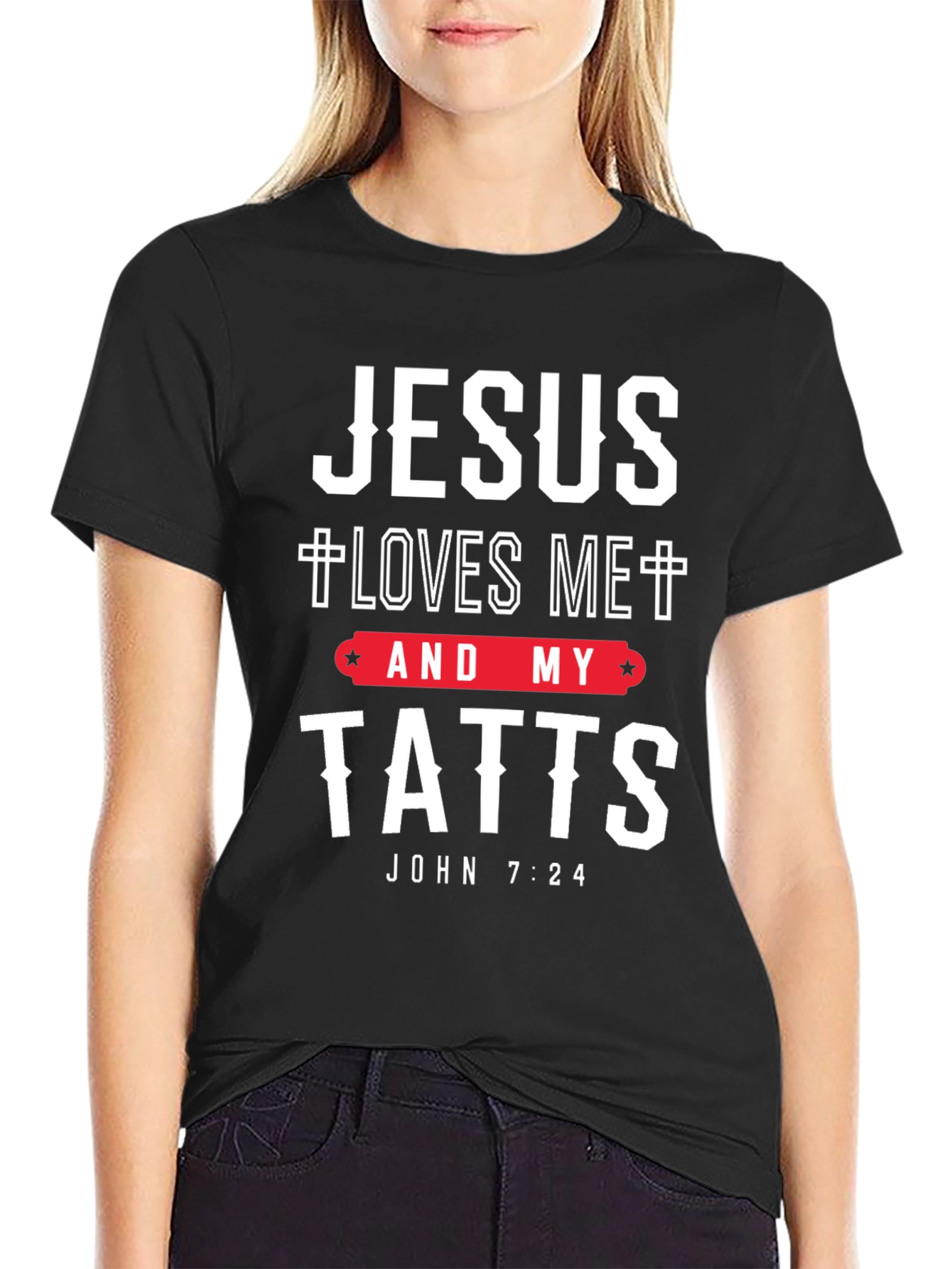 Black Jesus Loves Me and My Tatts T-Shirt view 2