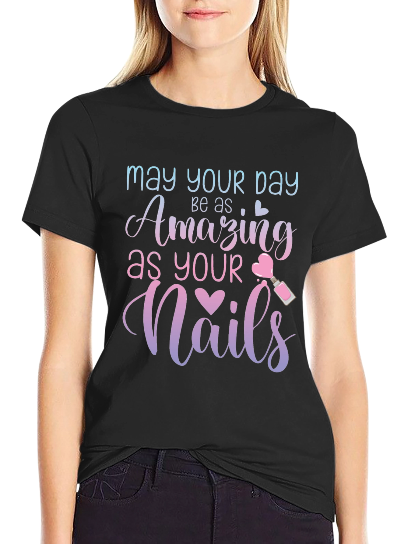 Black Amazing Nails T-Shirt - Stylish Nail Art Design view 2
